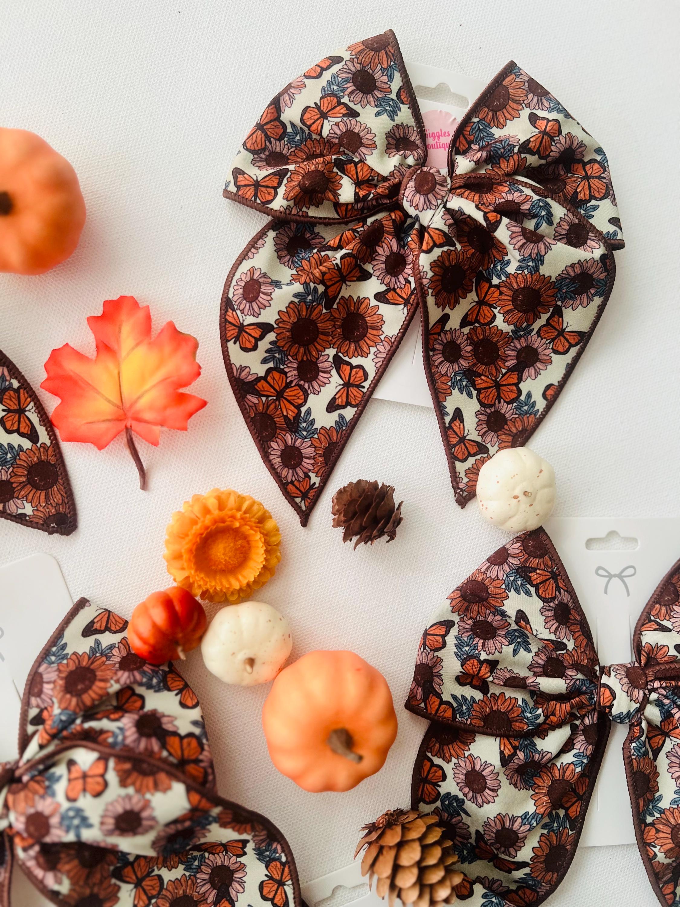 Fall sunflower & butterfly boho hair bow for kids, view 5