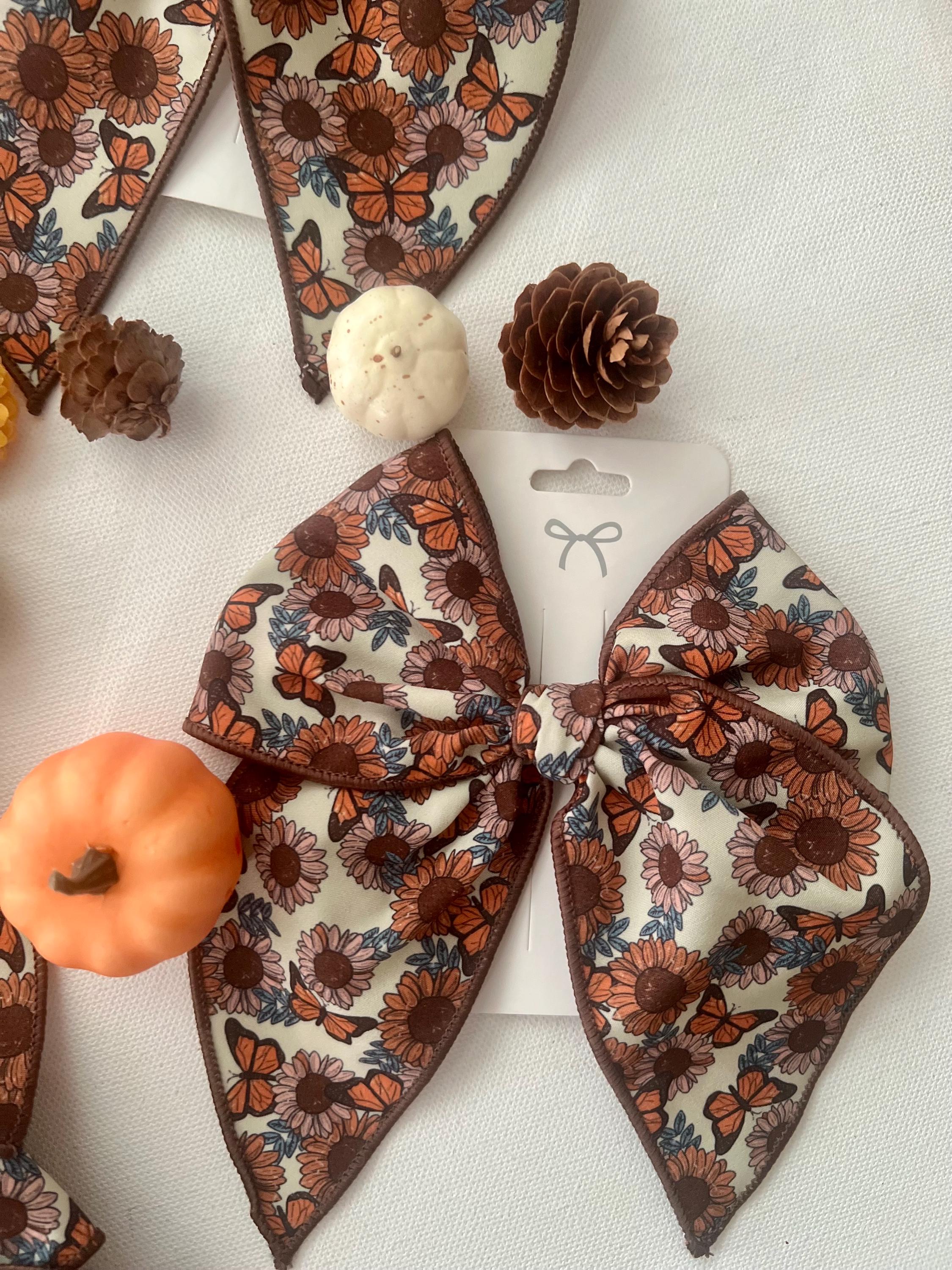 Fall sunflower & butterfly boho hair bow for kids, view 6