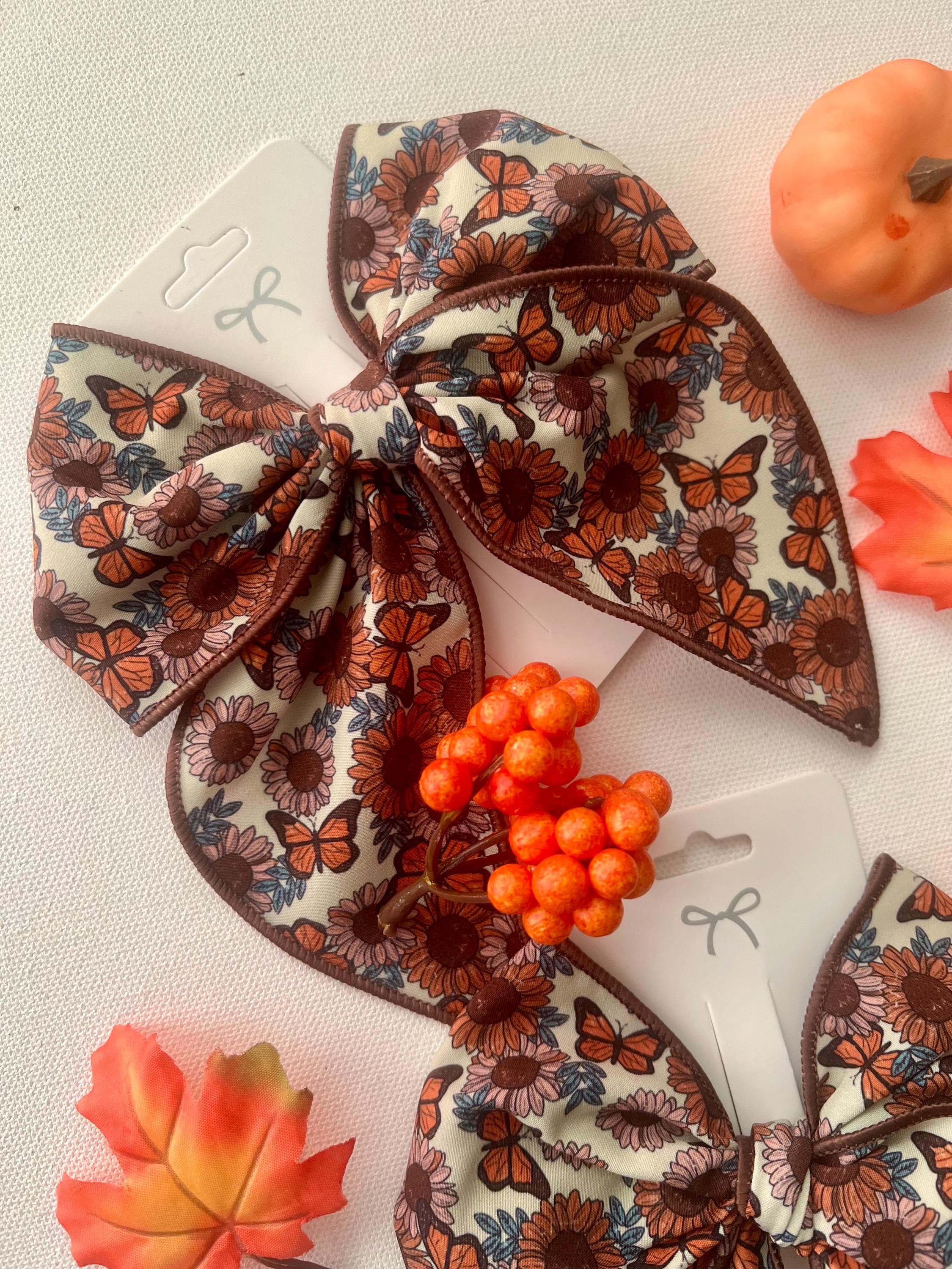 Fall sunflower & butterfly boho hair bow for kids, view 7