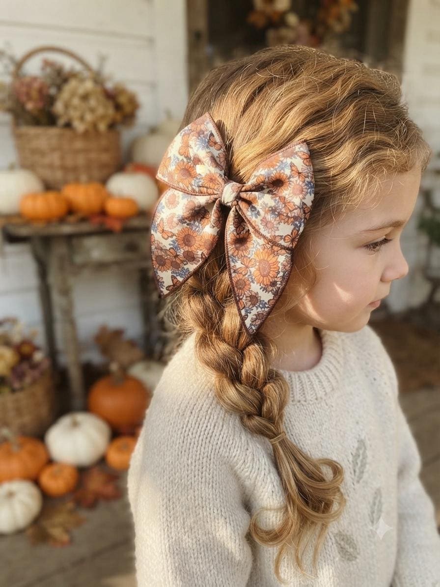 Fall sunflower & butterfly boho hair bow for kids, view 8