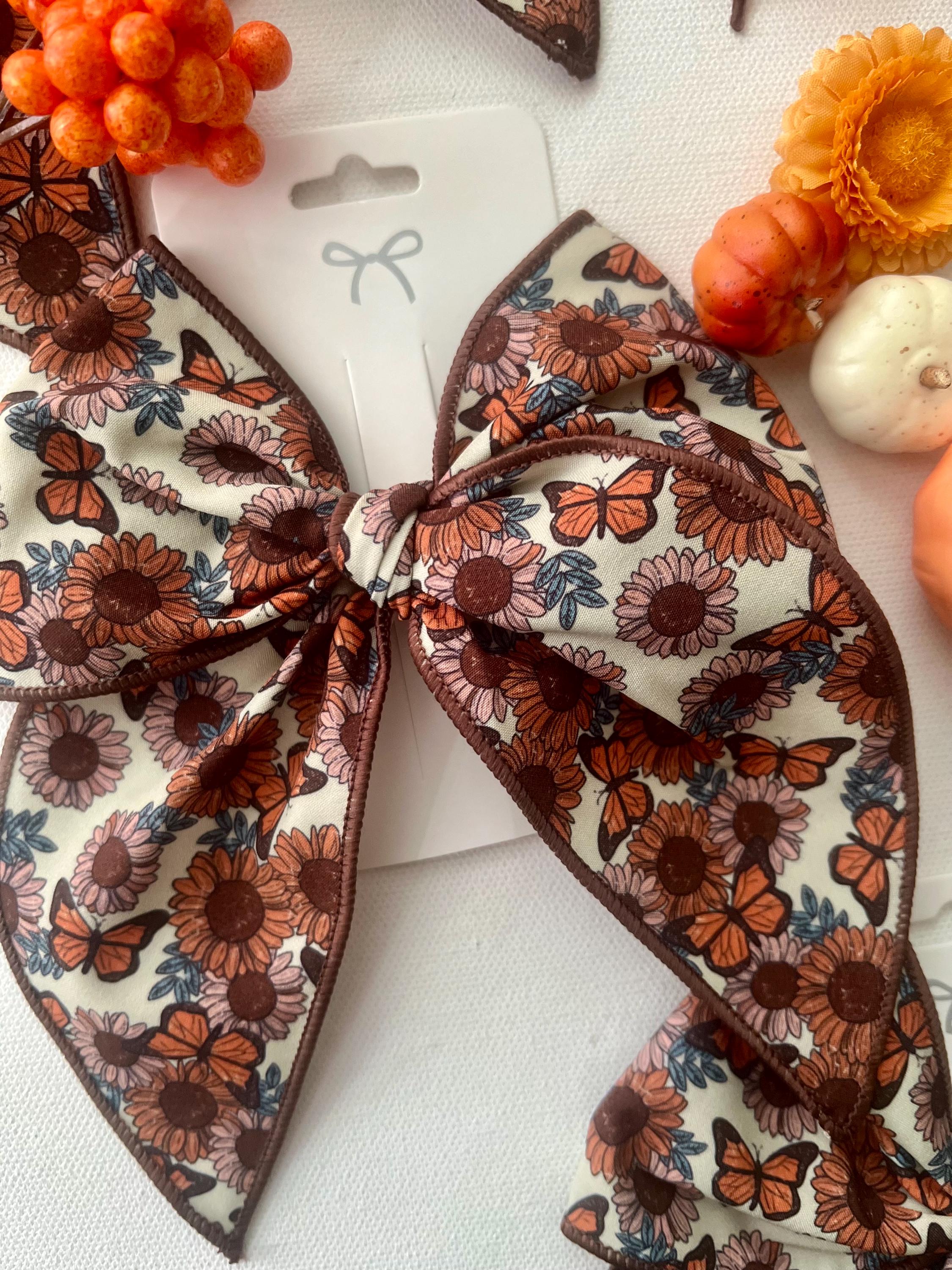 Fall sunflower & butterfly boho hair bow for kids, view 9