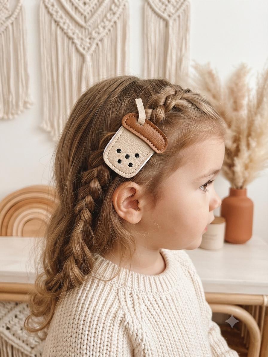Faux Leather Character Hair Clips – Embroidered Bear, Bunny, Duck, Mushroom, Apple, Boba Designs, view 12