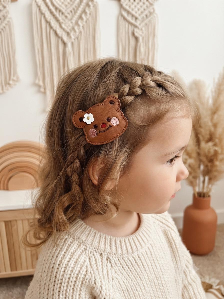 Faux Leather Character Hair Clips – Embroidered Bear, Bunny, Duck, Mushroom, Apple, Boba Designs, view 15