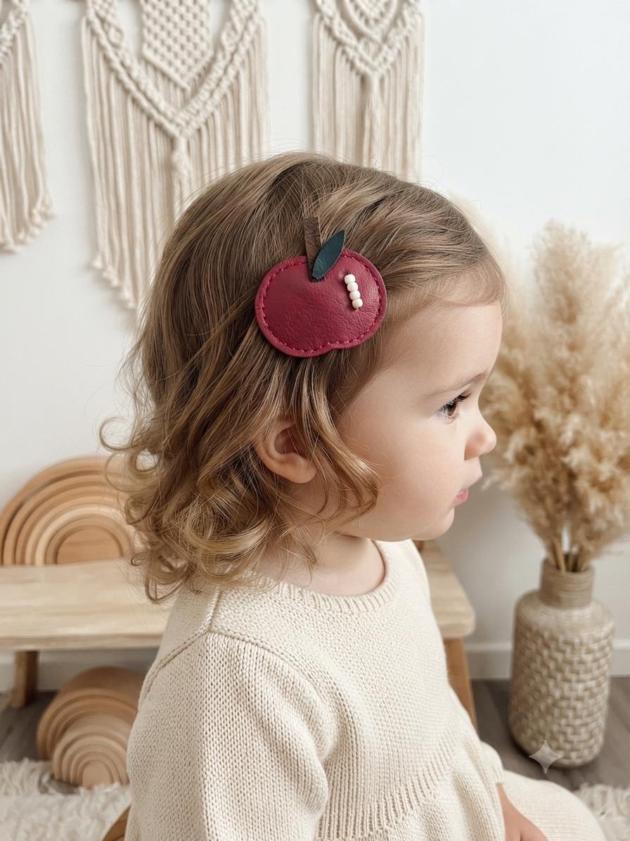 Faux Leather Character Hair Clips – Embroidered Bear, Bunny, Duck, Mushroom, Apple, Boba Designs, view 16
