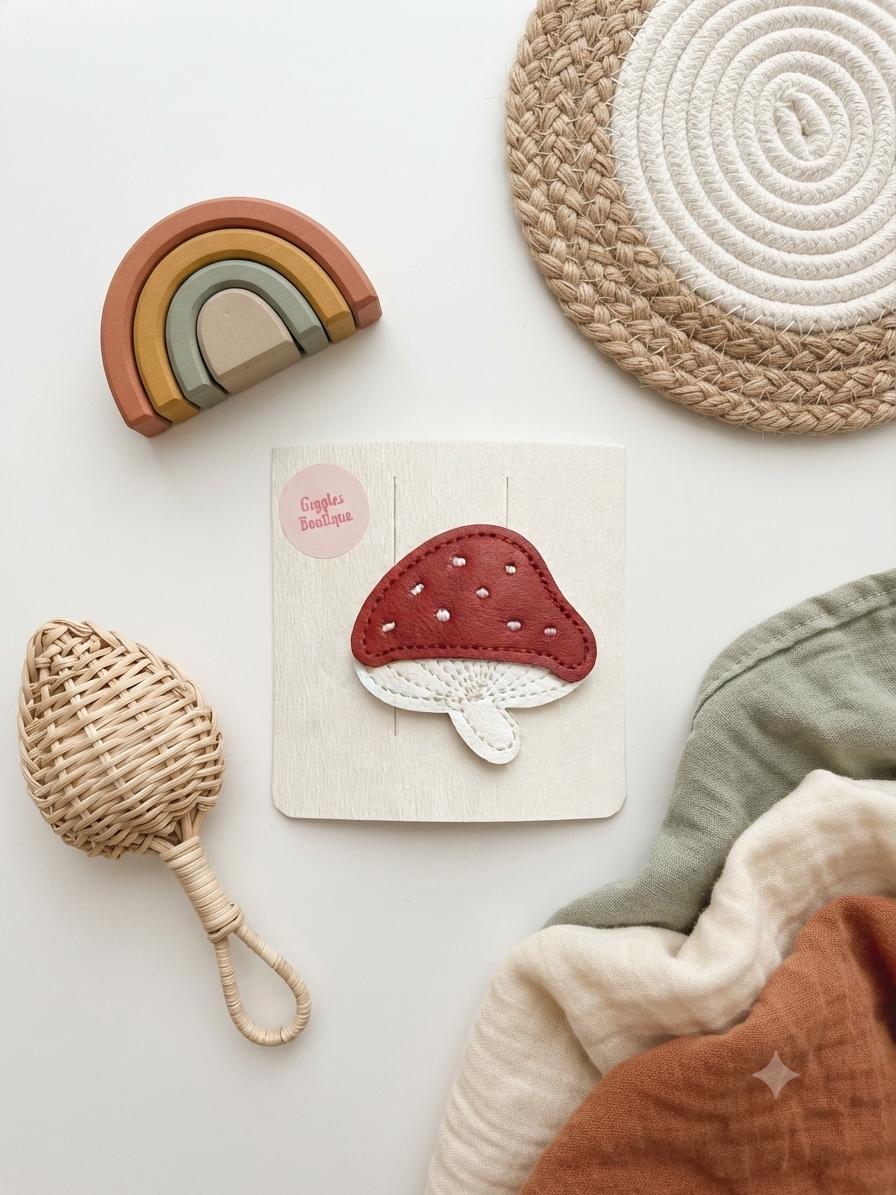Faux Leather Character Hair Clips – Embroidered Bear, Bunny, Duck, Mushroom, Apple, Boba Designs, view 2