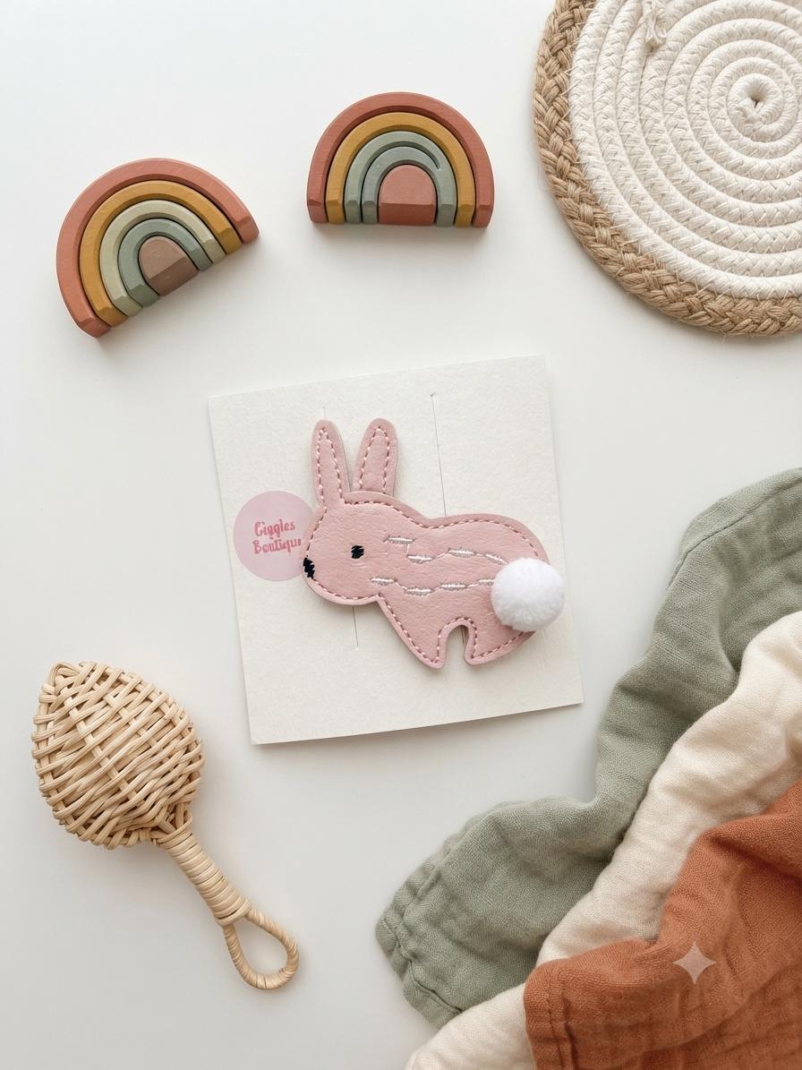 Faux Leather Character Hair Clips – Embroidered Bear, Bunny, Duck, Mushroom, Apple, Boba Designs, view 8