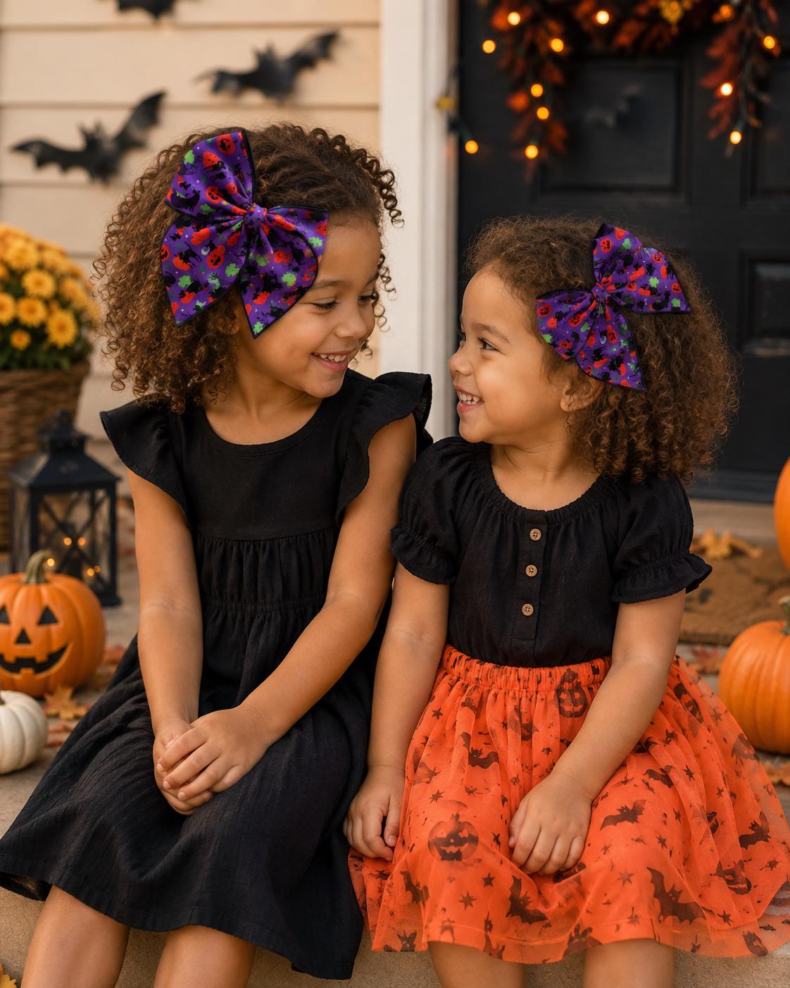 Halloween purple black cat & pumpkin 5.5β hair bow