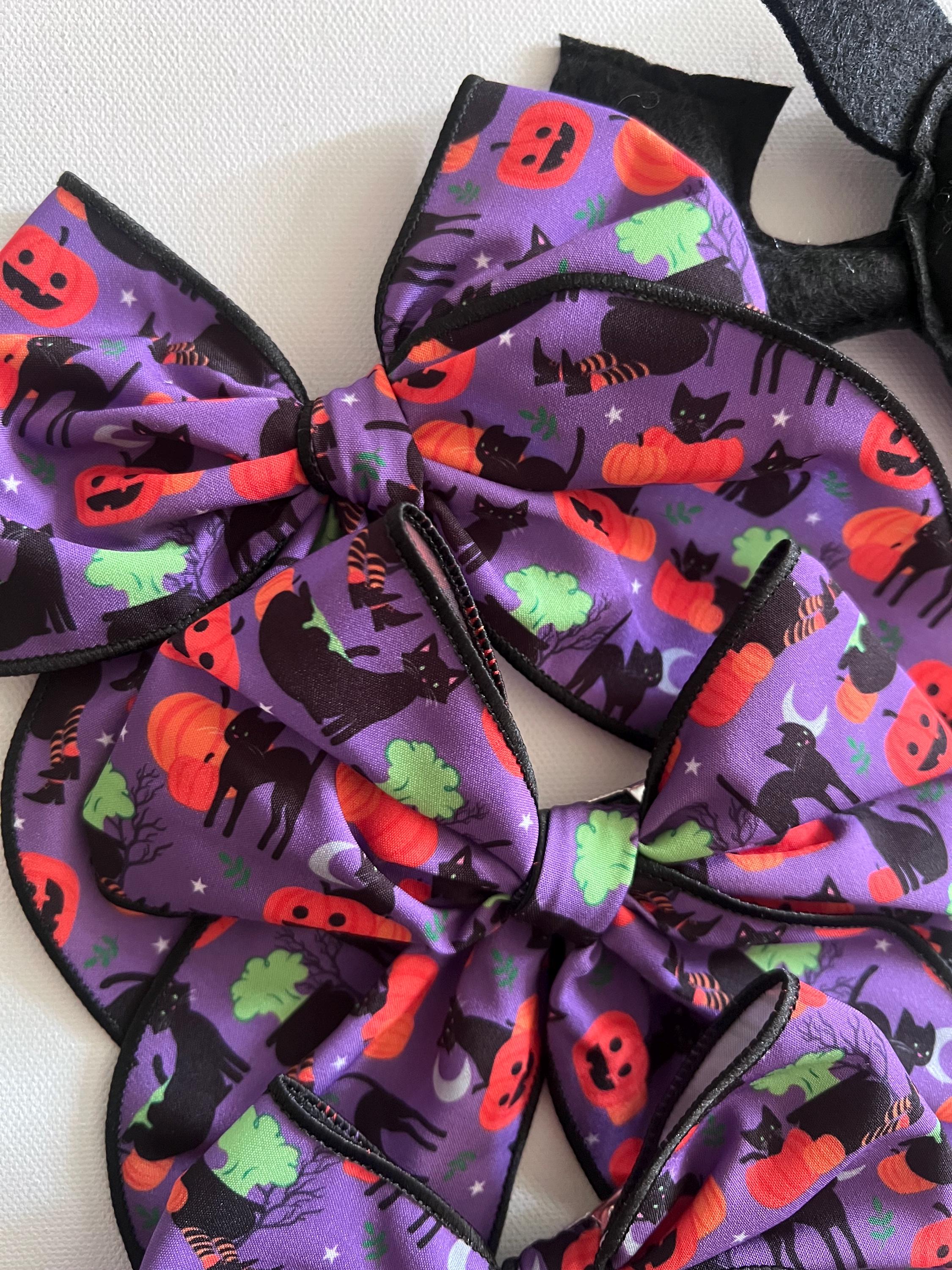 Halloween purple black cat & pumpkin 5.5β hair bow, view 11