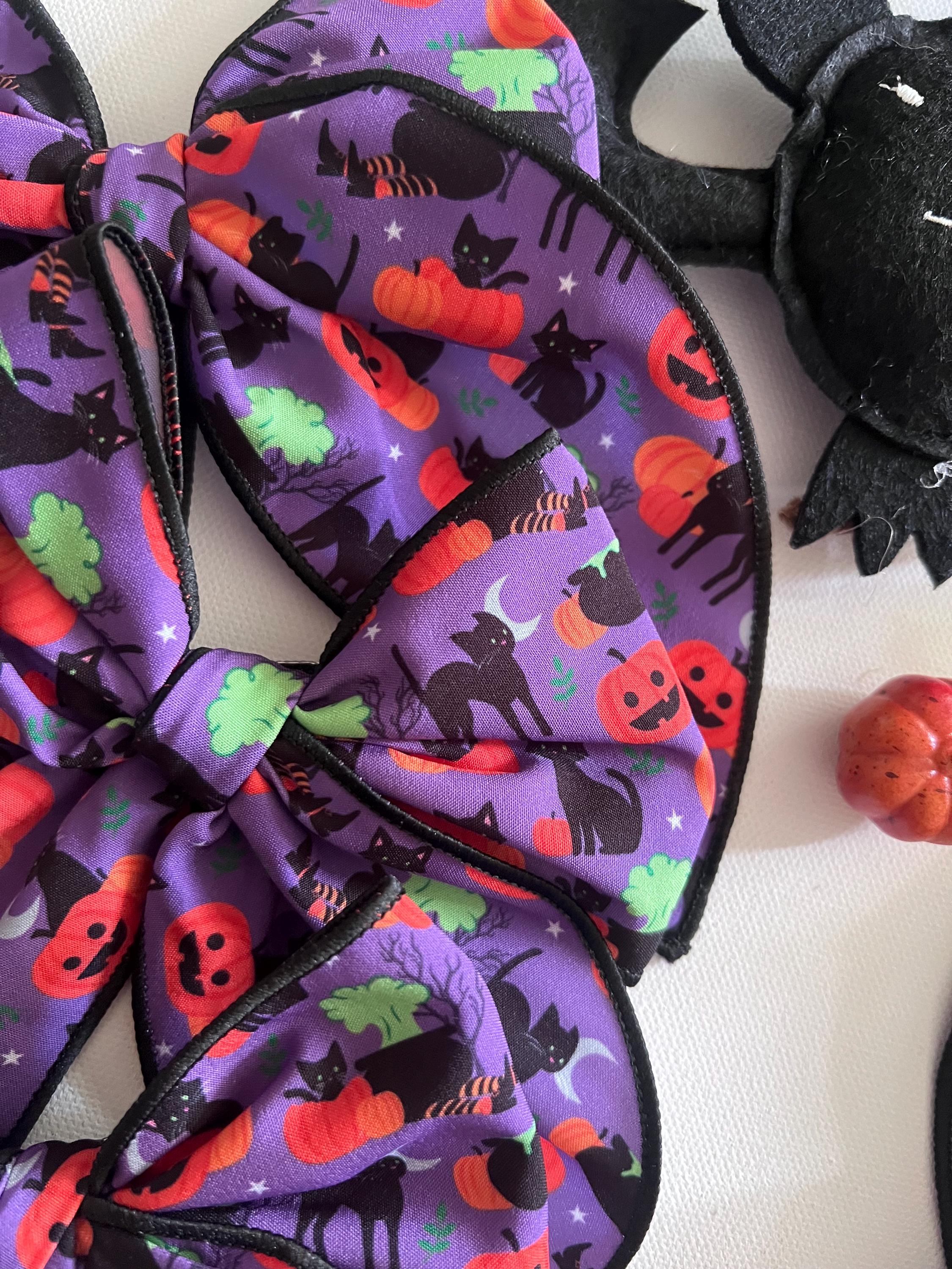 Halloween purple black cat & pumpkin 5.5β hair bow, view 12