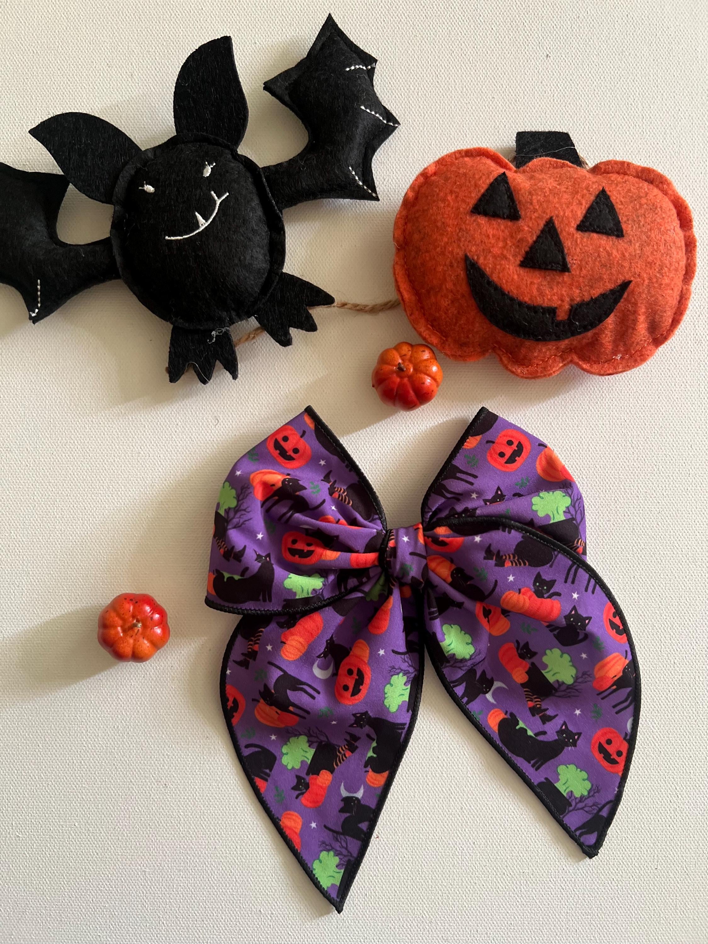 Halloween purple black cat & pumpkin 5.5β hair bow, view 13