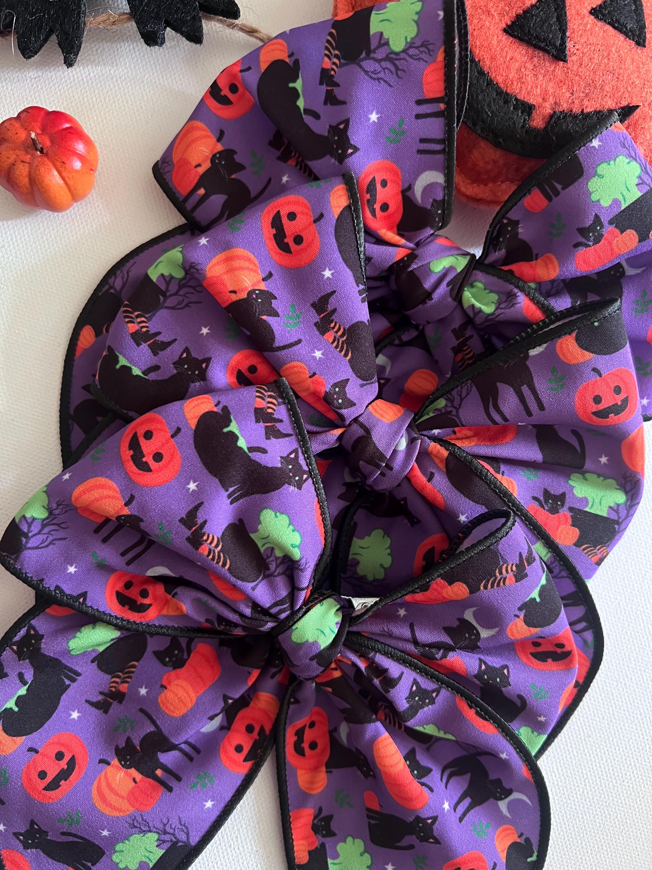 Halloween purple black cat & pumpkin 5.5β hair bow, view 14