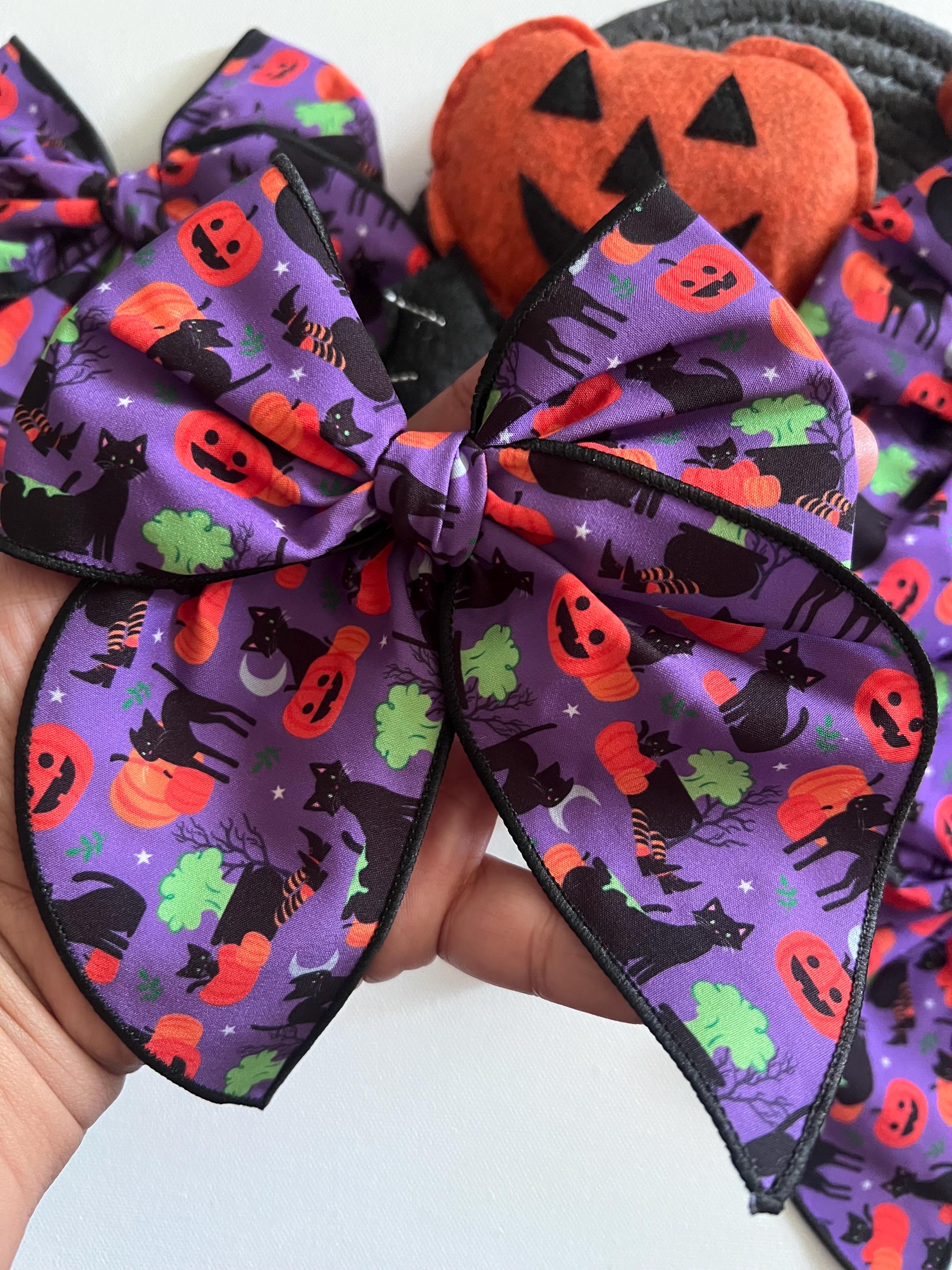 Halloween purple black cat & pumpkin 5.5β hair bow, view 15