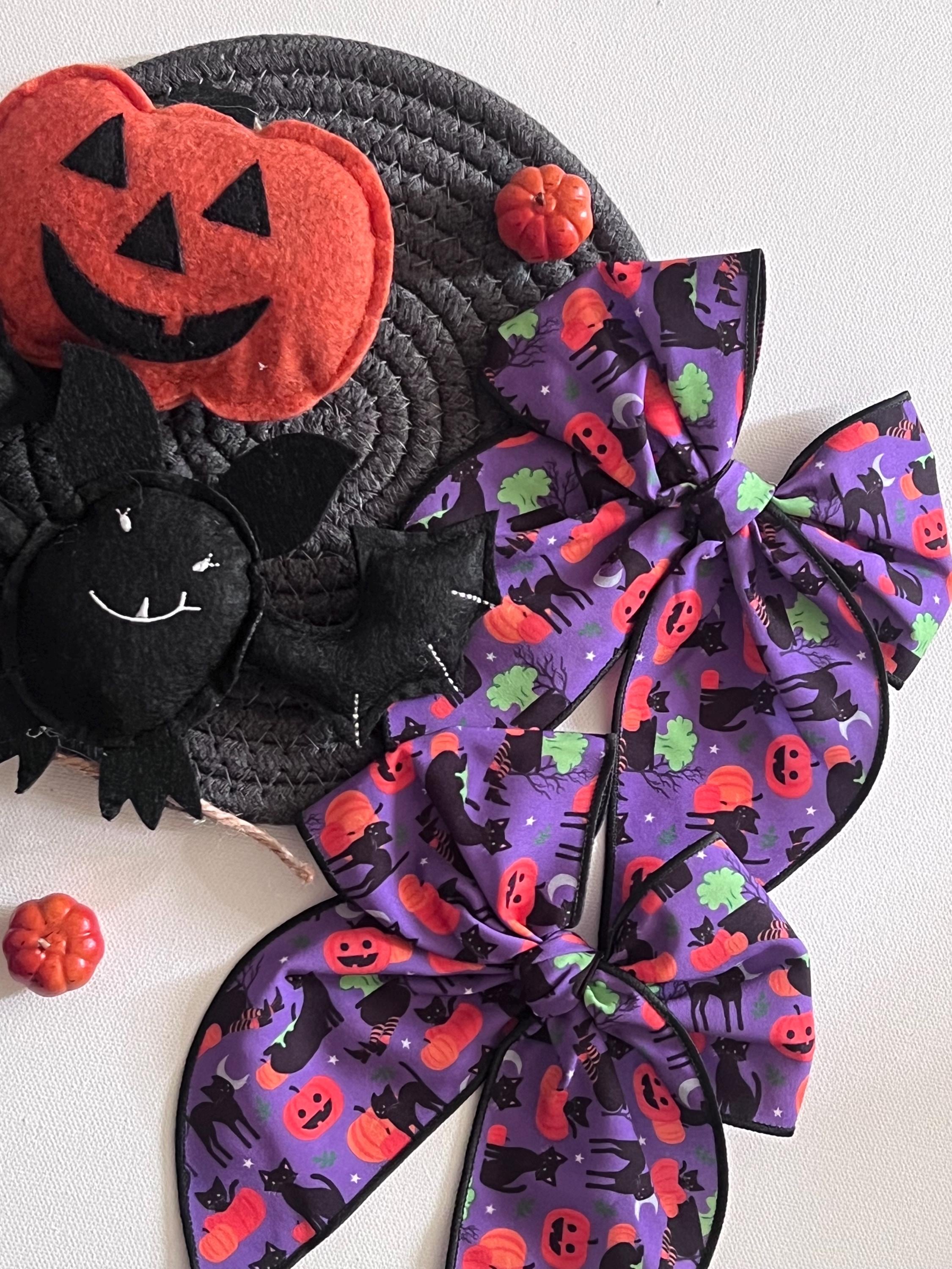 Halloween purple black cat & pumpkin 5.5β hair bow, view 16