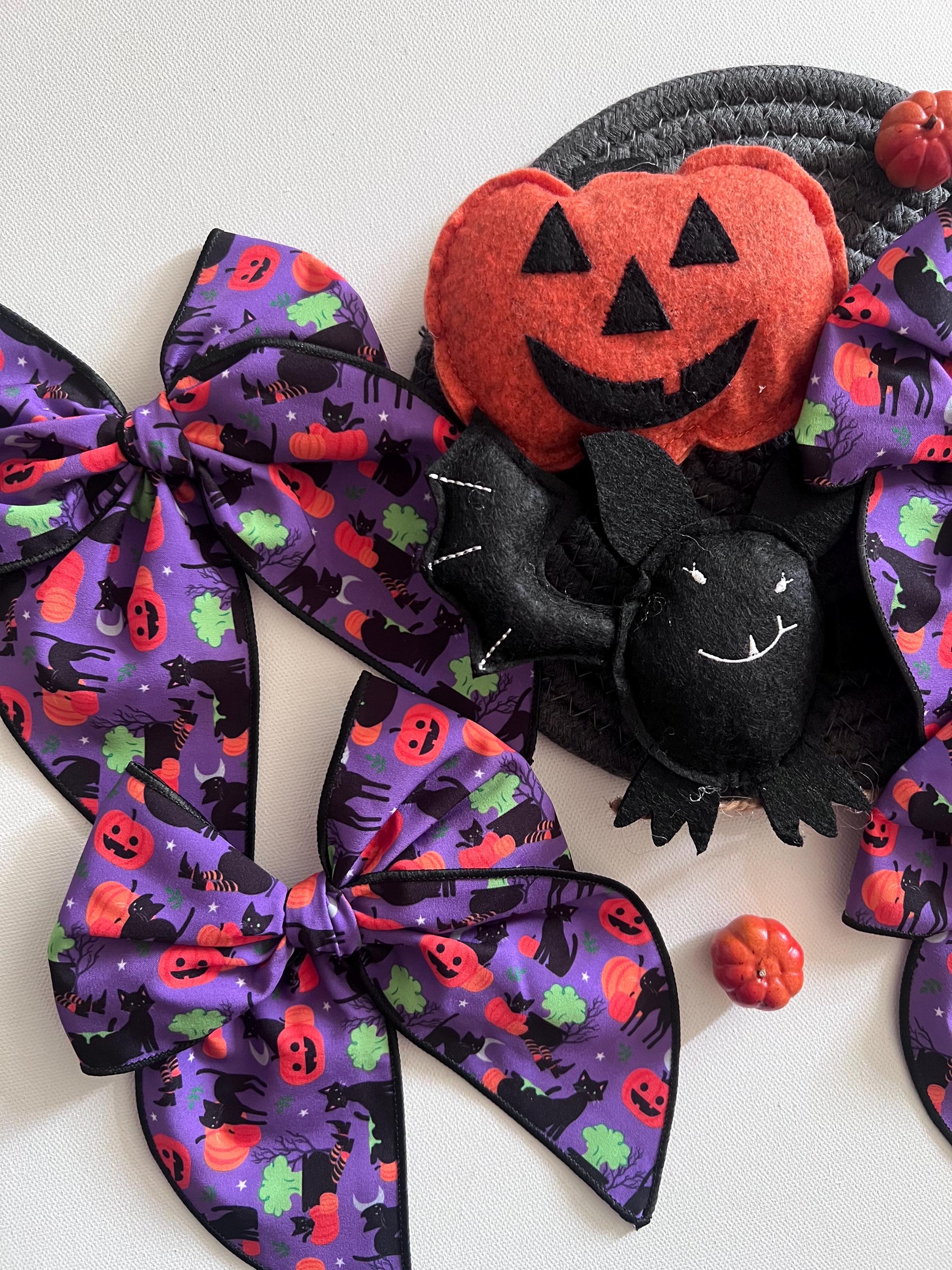Halloween purple black cat & pumpkin 5.5β hair bow, view 17