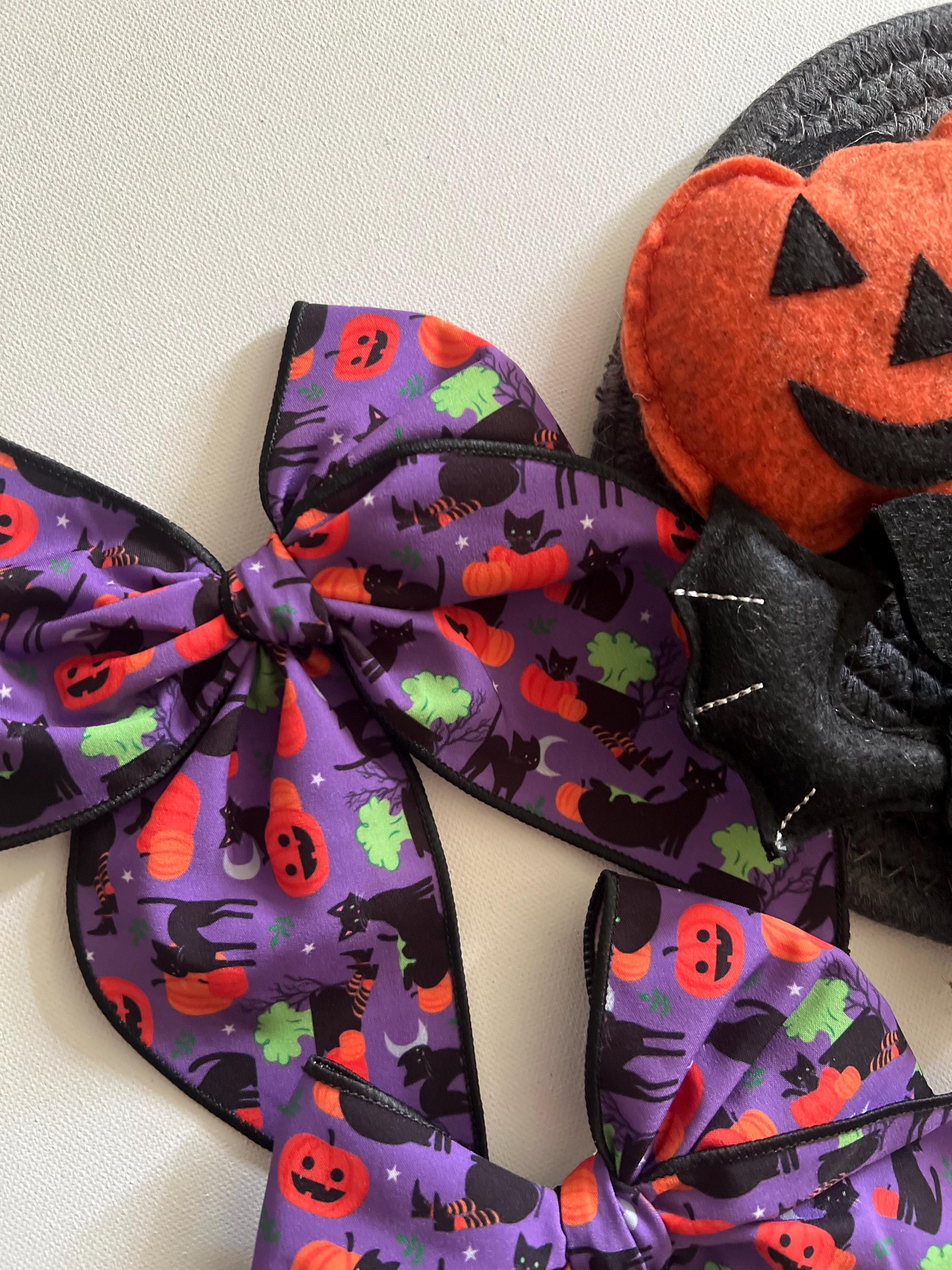 Halloween purple black cat & pumpkin 5.5β hair bow, view 4