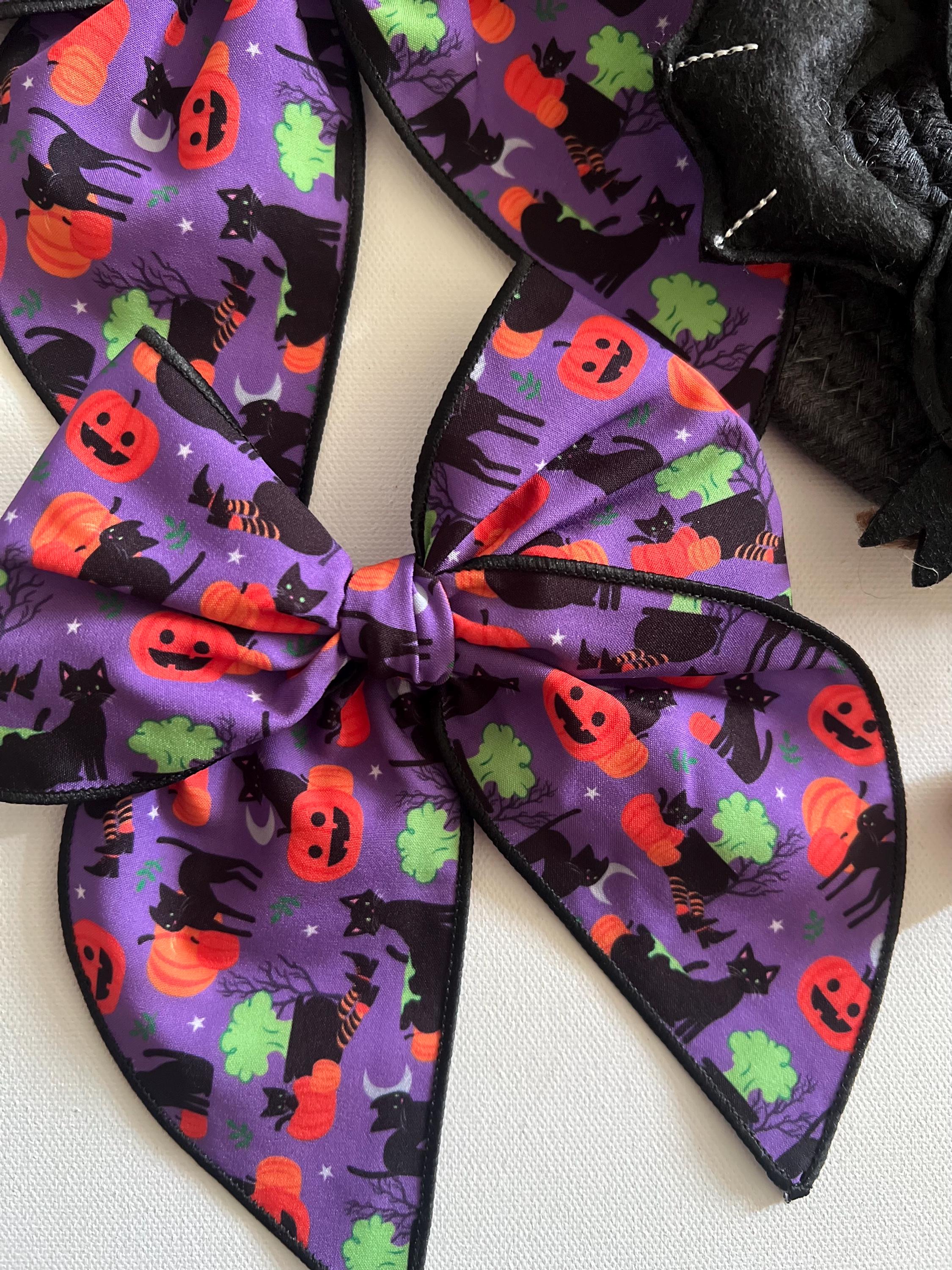 Halloween purple black cat & pumpkin 5.5β hair bow, view 5