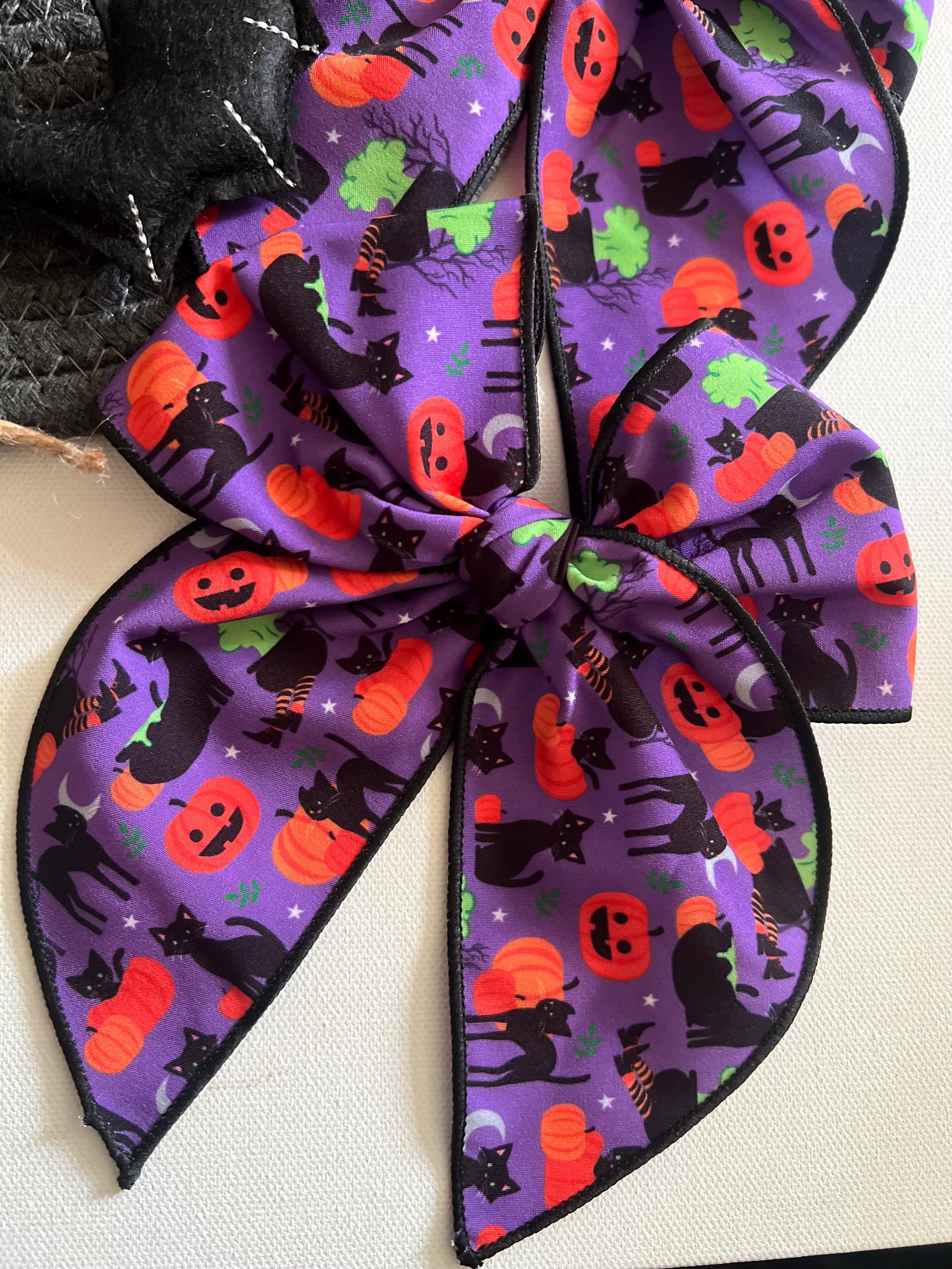 Halloween purple black cat & pumpkin 5.5β hair bow, view 6