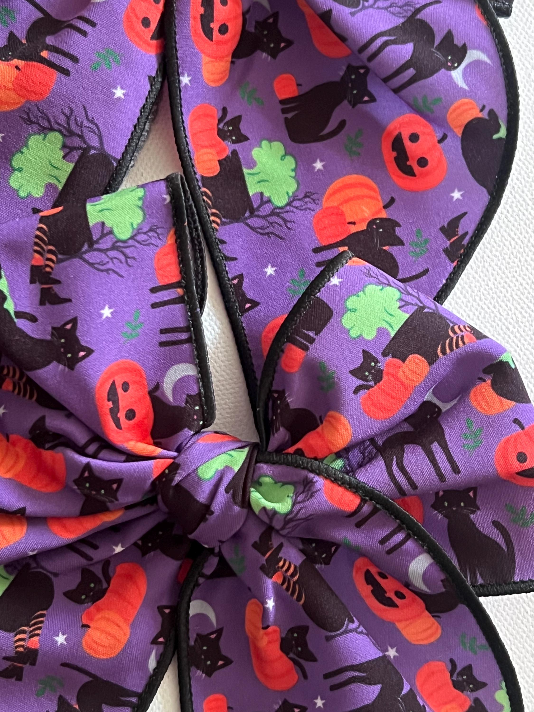 Halloween purple black cat & pumpkin 5.5β hair bow, view 7