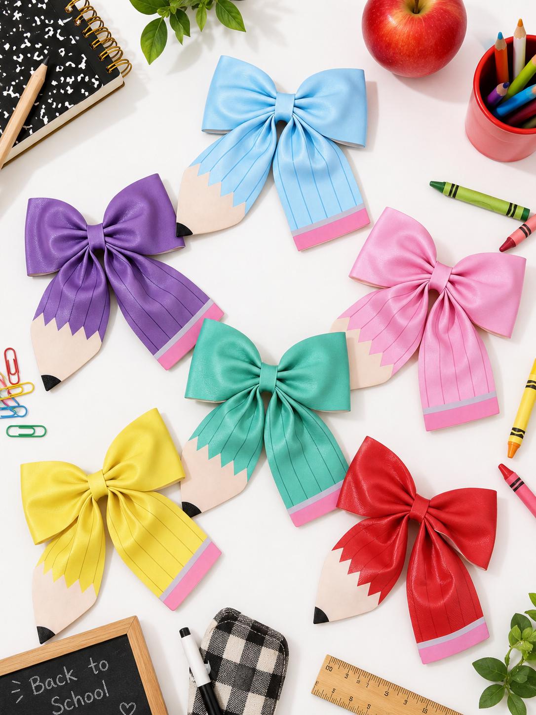 Handmade Colorful pencil hair bows for kids, view 2
