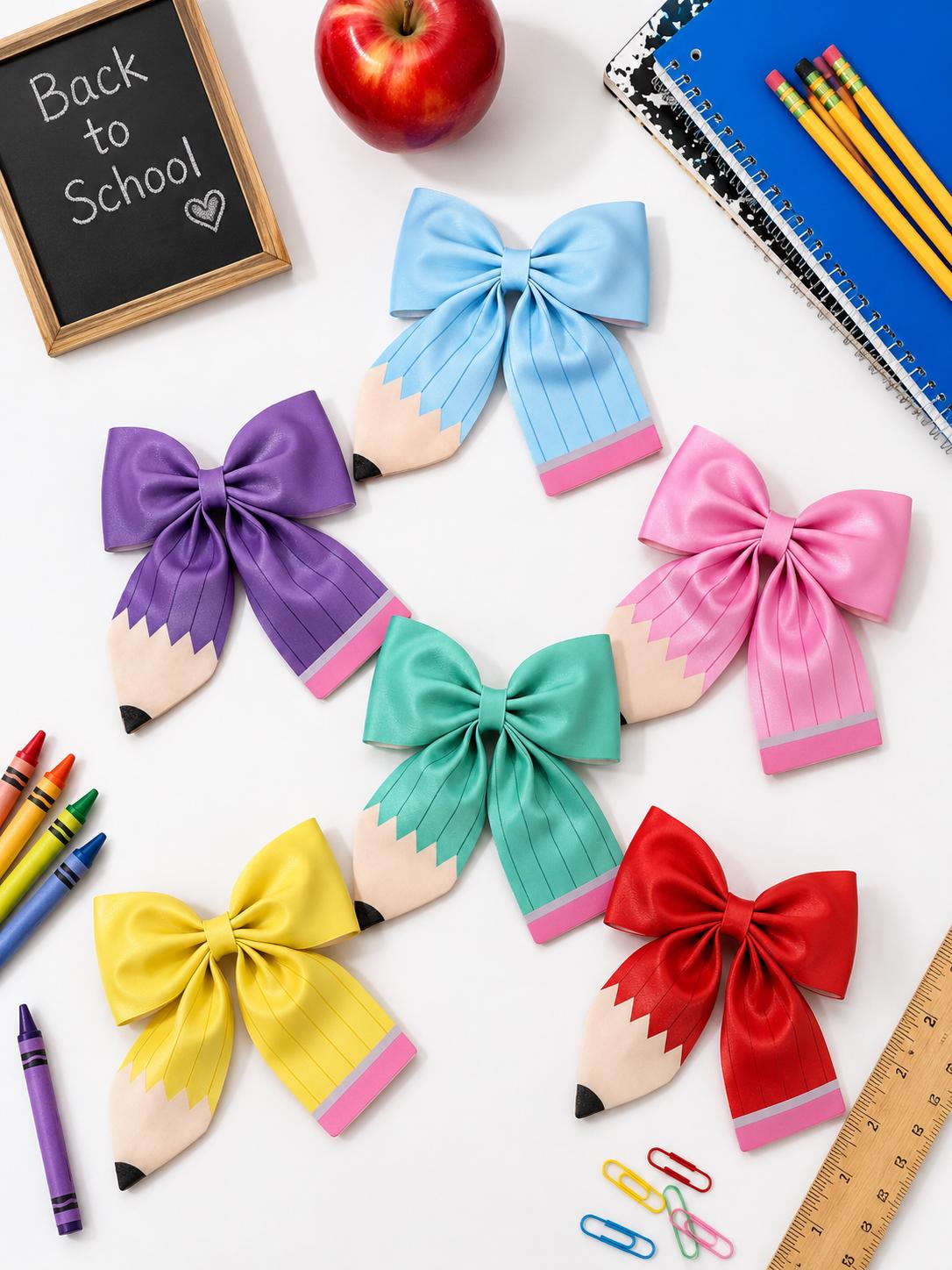 Handmade Colorful pencil hair bows for kids, view 5