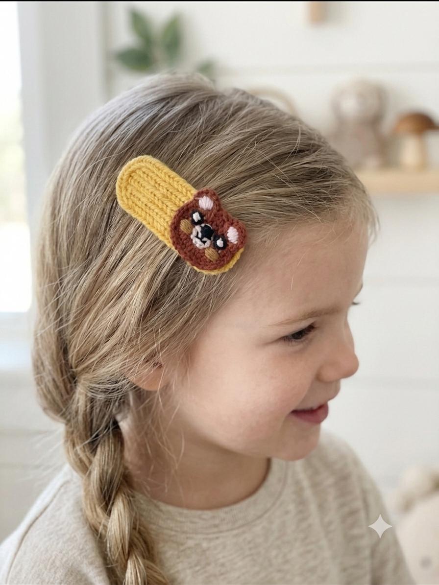 Handmade Crochet Animal Hair Clip For Kids , Toddler , Snap Barrette, view 2