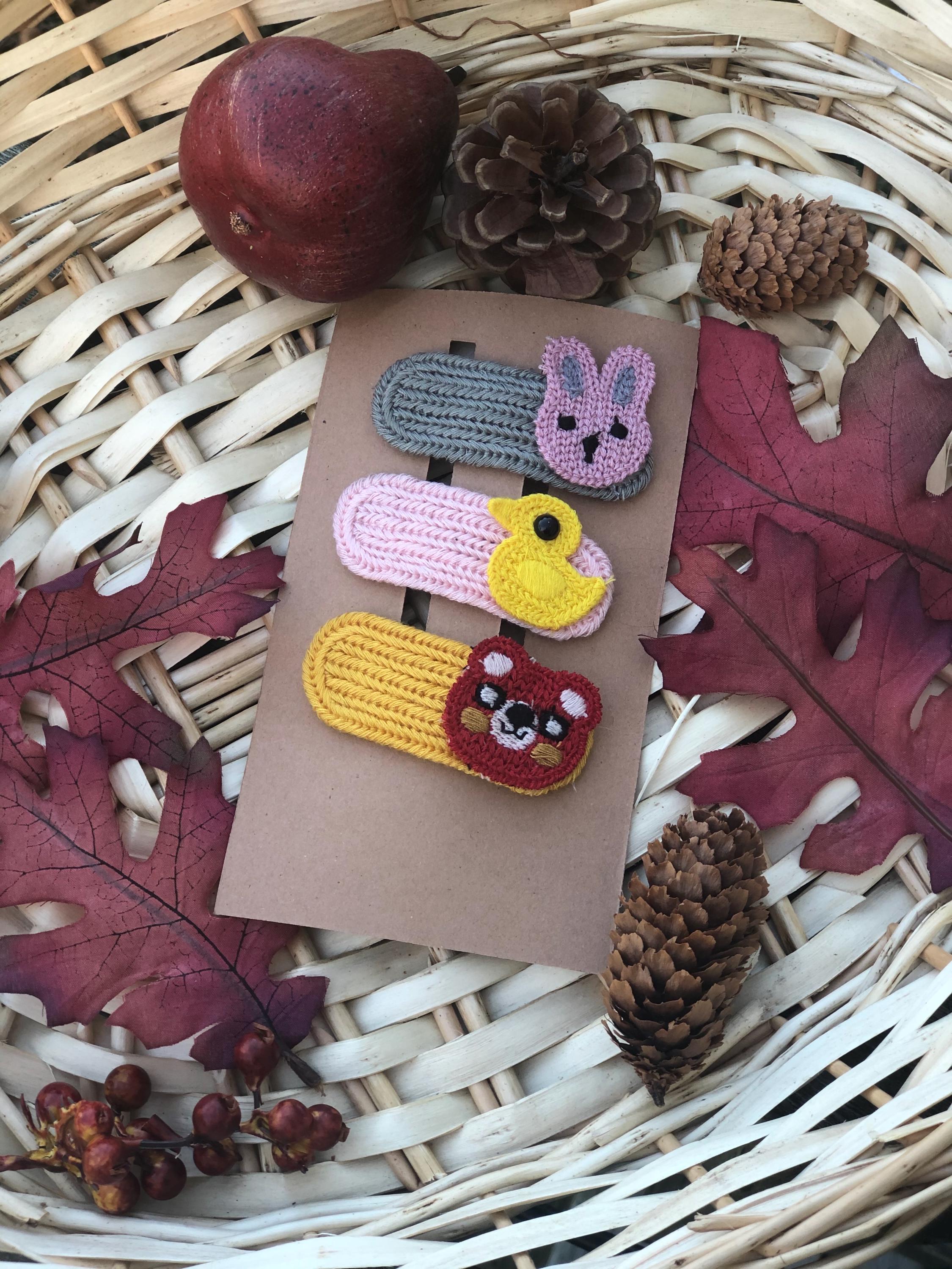 Handmade Crochet Animal Hair Clip For Kids , Toddler , Snap Barrette, view 3