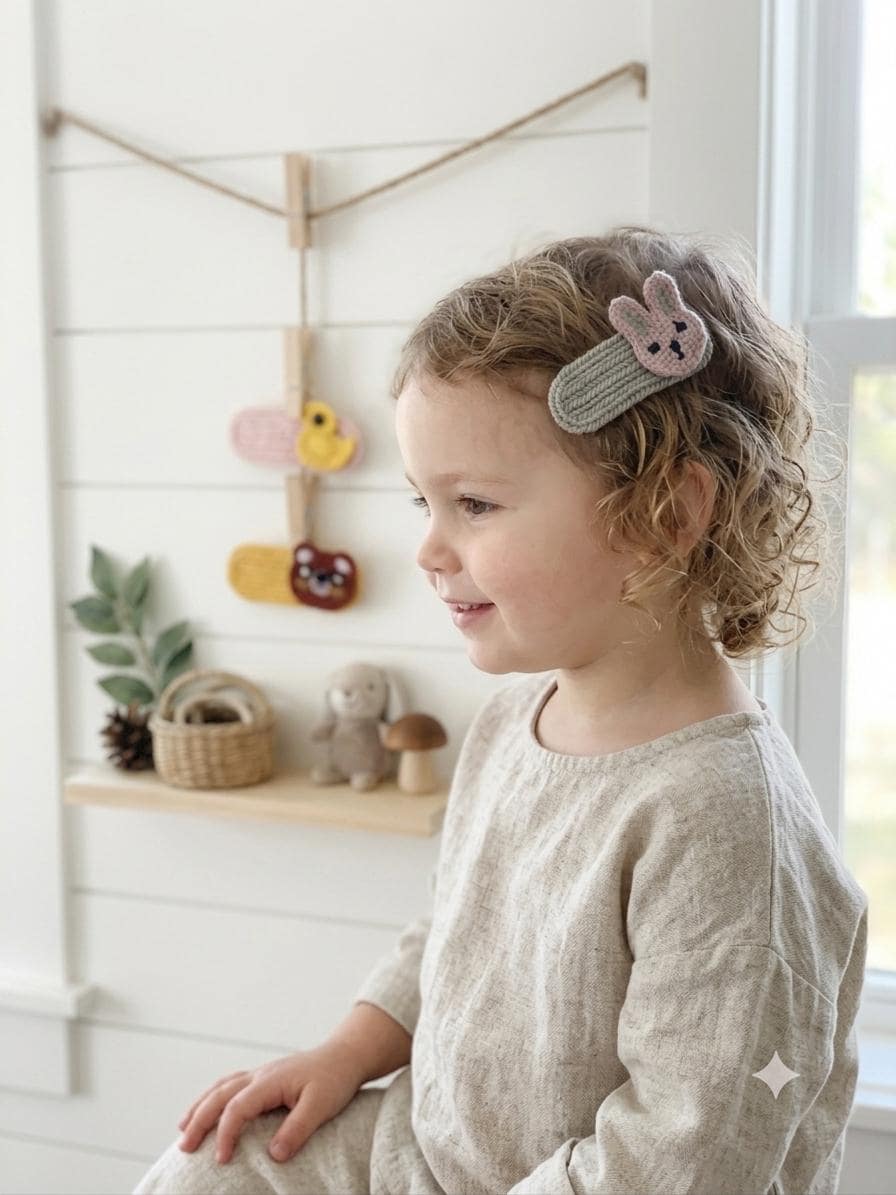Handmade Crochet Animal Hair Clip For Kids , Toddler , Snap Barrette, view 4