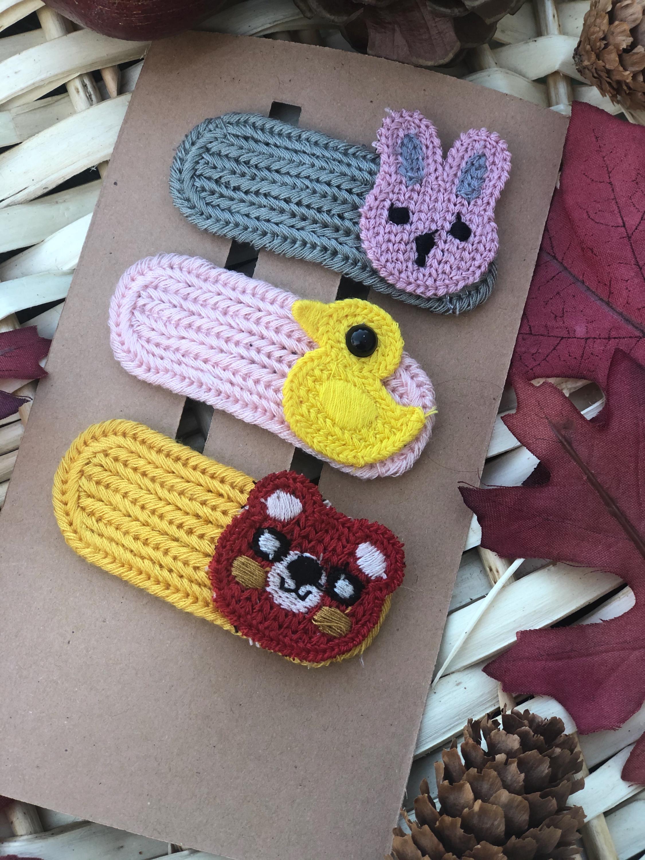 Handmade Crochet Animal Hair Clip For Kids , Toddler , Snap Barrette, view 5
