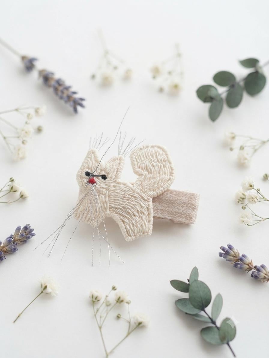 Handmade embroidered Animal Hair Clips Sets Pastel colors For toddlers, view 10