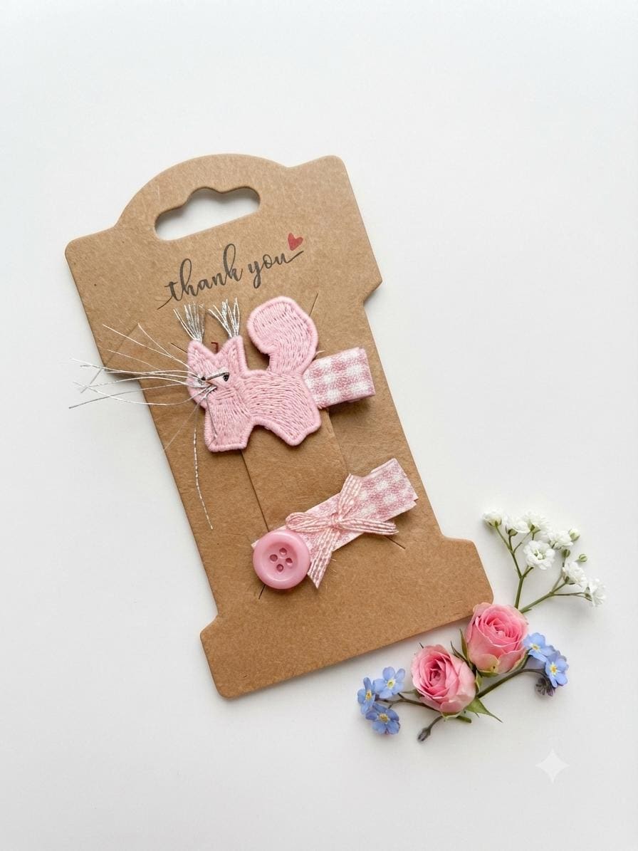 Handmade embroidered Animal Hair Clips Sets Pastel colors For toddlers, view 11