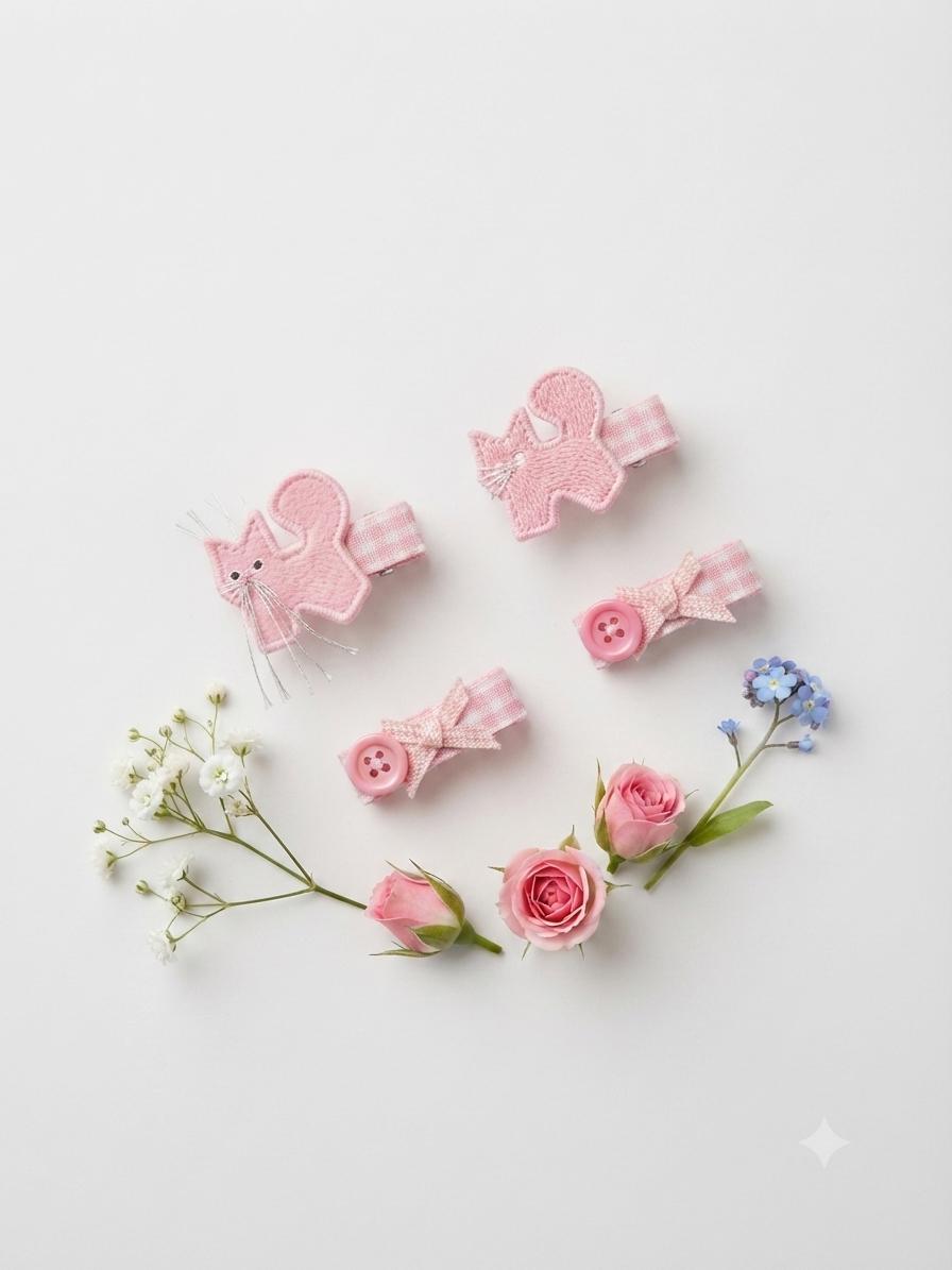 Handmade embroidered Animal Hair Clips Sets Pastel colors For toddlers, view 12