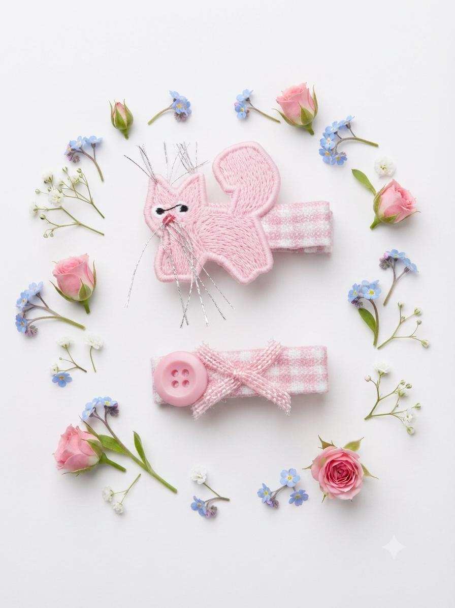 Handmade embroidered Animal Hair Clips Sets Pastel colors For toddlers, view 13
