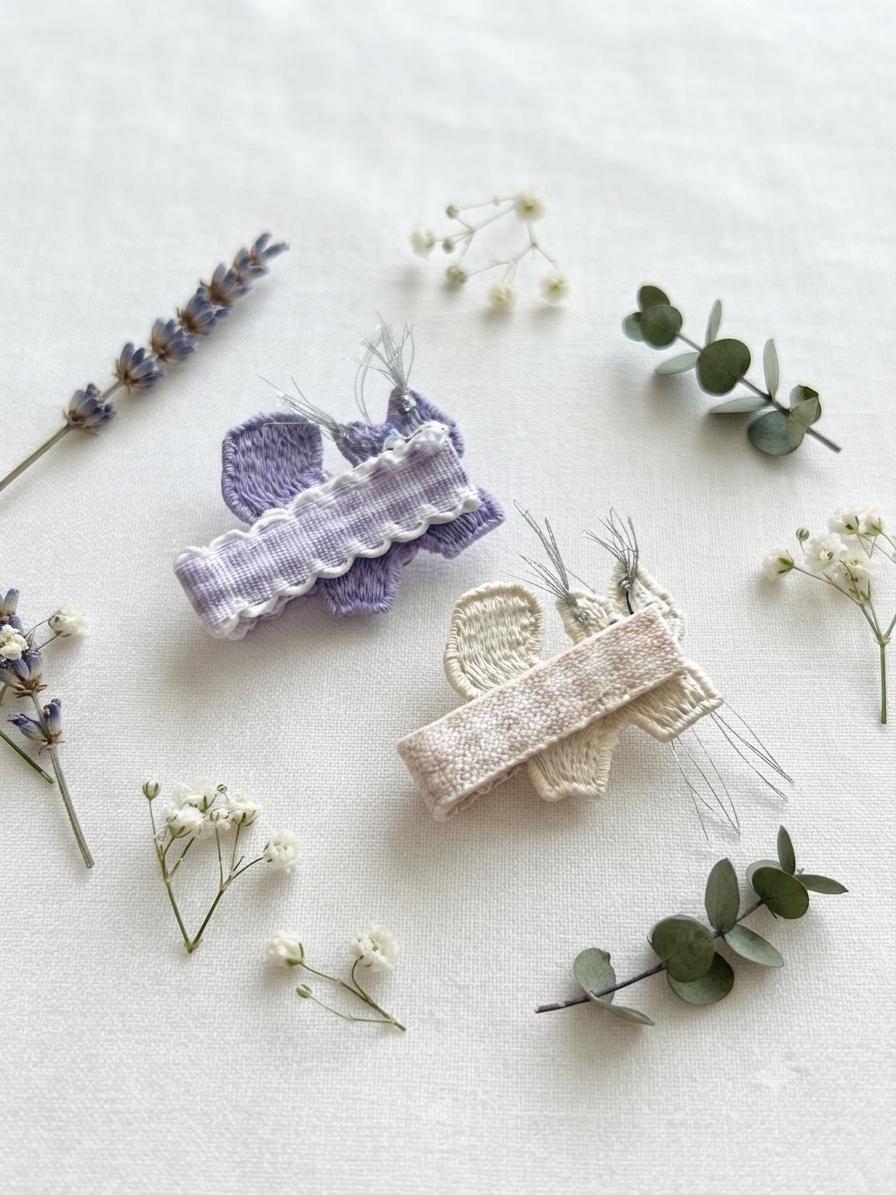 Handmade embroidered Animal Hair Clips Sets Pastel colors For toddlers, view 14