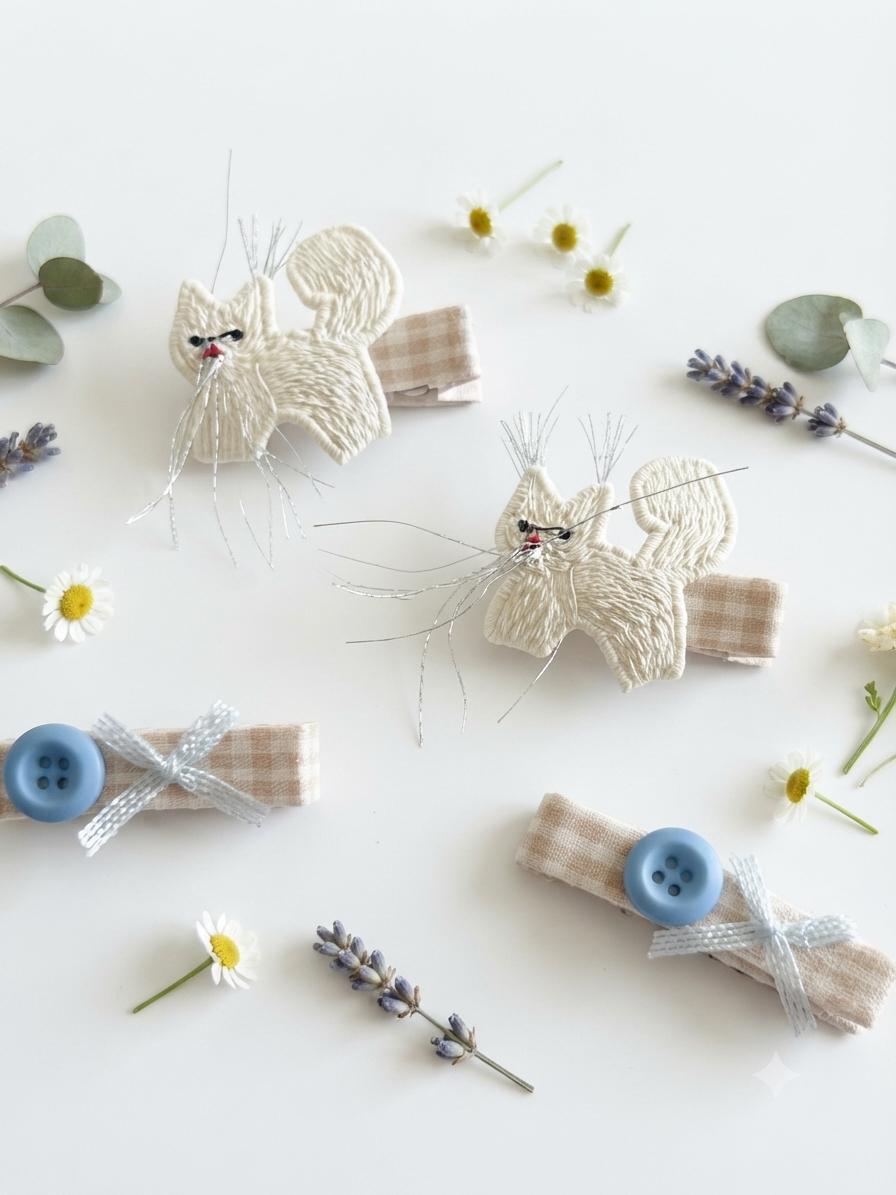 Handmade embroidered Animal Hair Clips Sets Pastel colors For toddlers, view 15