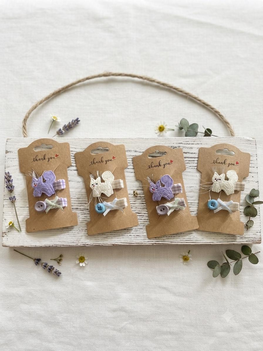 Handmade embroidered Animal Hair Clips Sets Pastel colors For toddlers, view 2