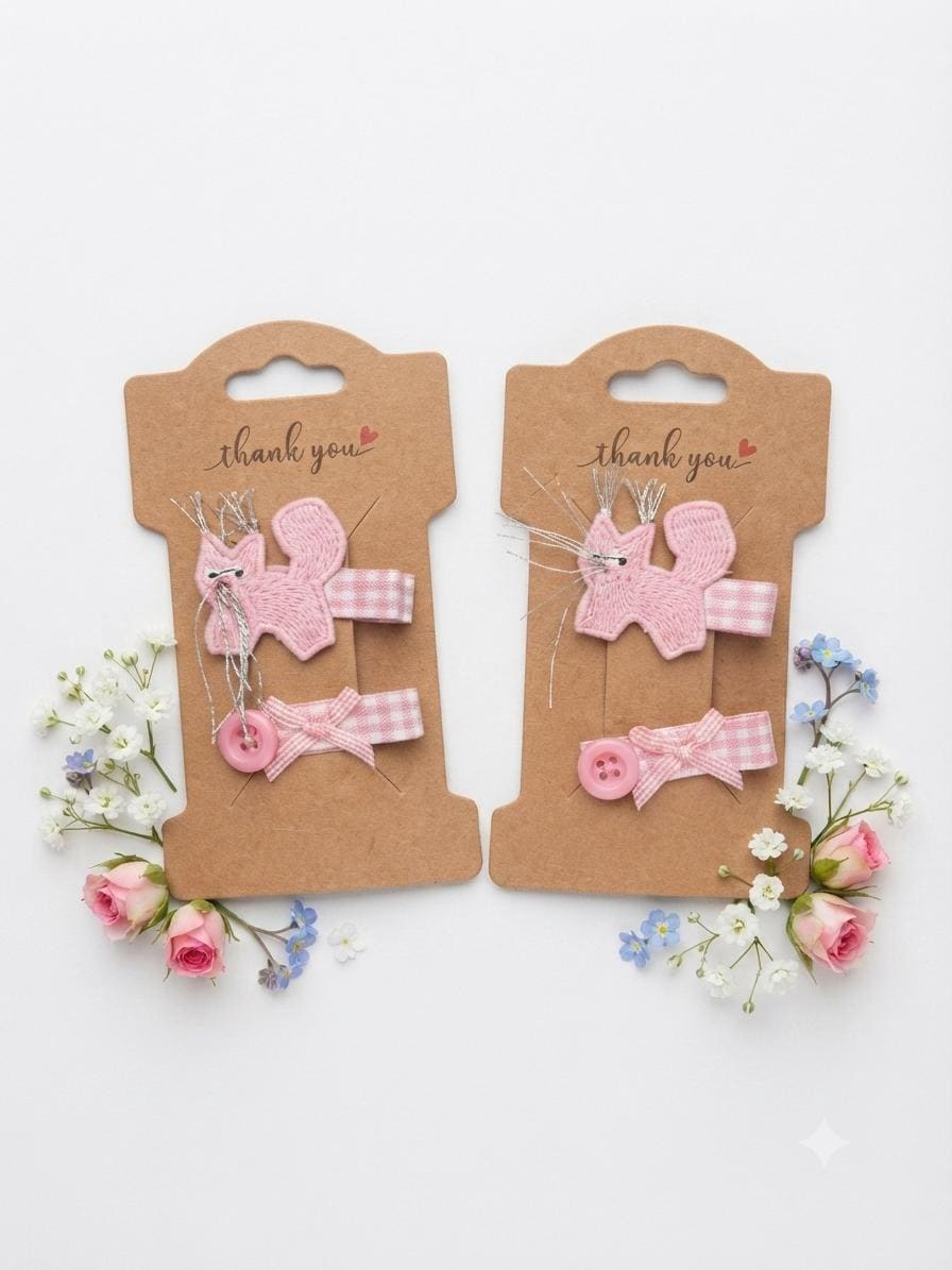 Handmade embroidered Animal Hair Clips Sets Pastel colors For toddlers, view 3