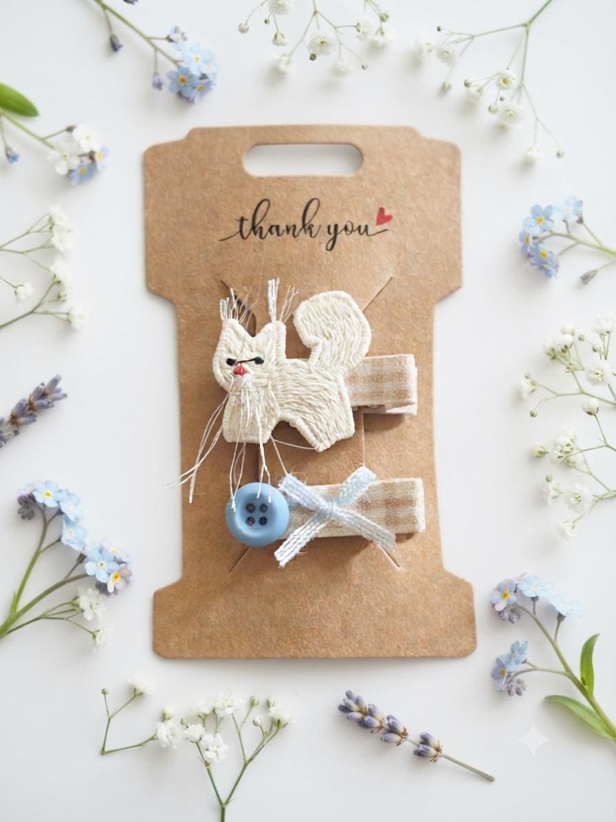 Handmade embroidered Animal Hair Clips Sets Pastel colors For toddlers, view 7