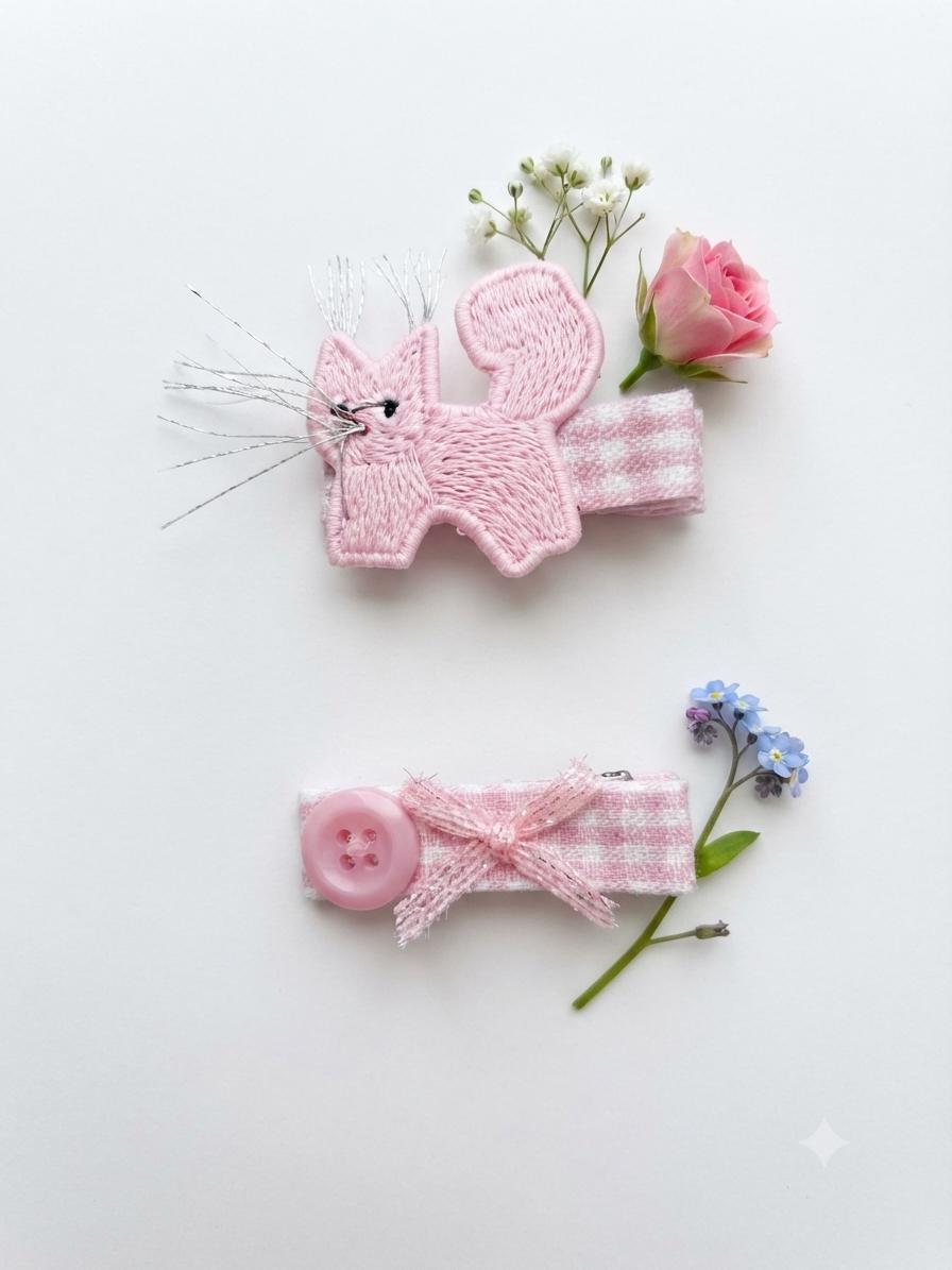 Handmade embroidered Animal Hair Clips Sets Pastel colors For toddlers, view 8