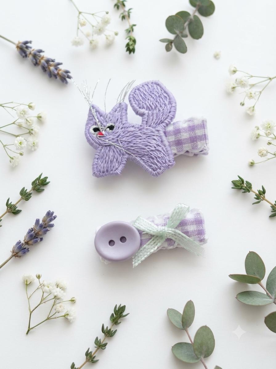 Handmade embroidered Animal Hair Clips Sets Pastel colors For toddlers, view 9