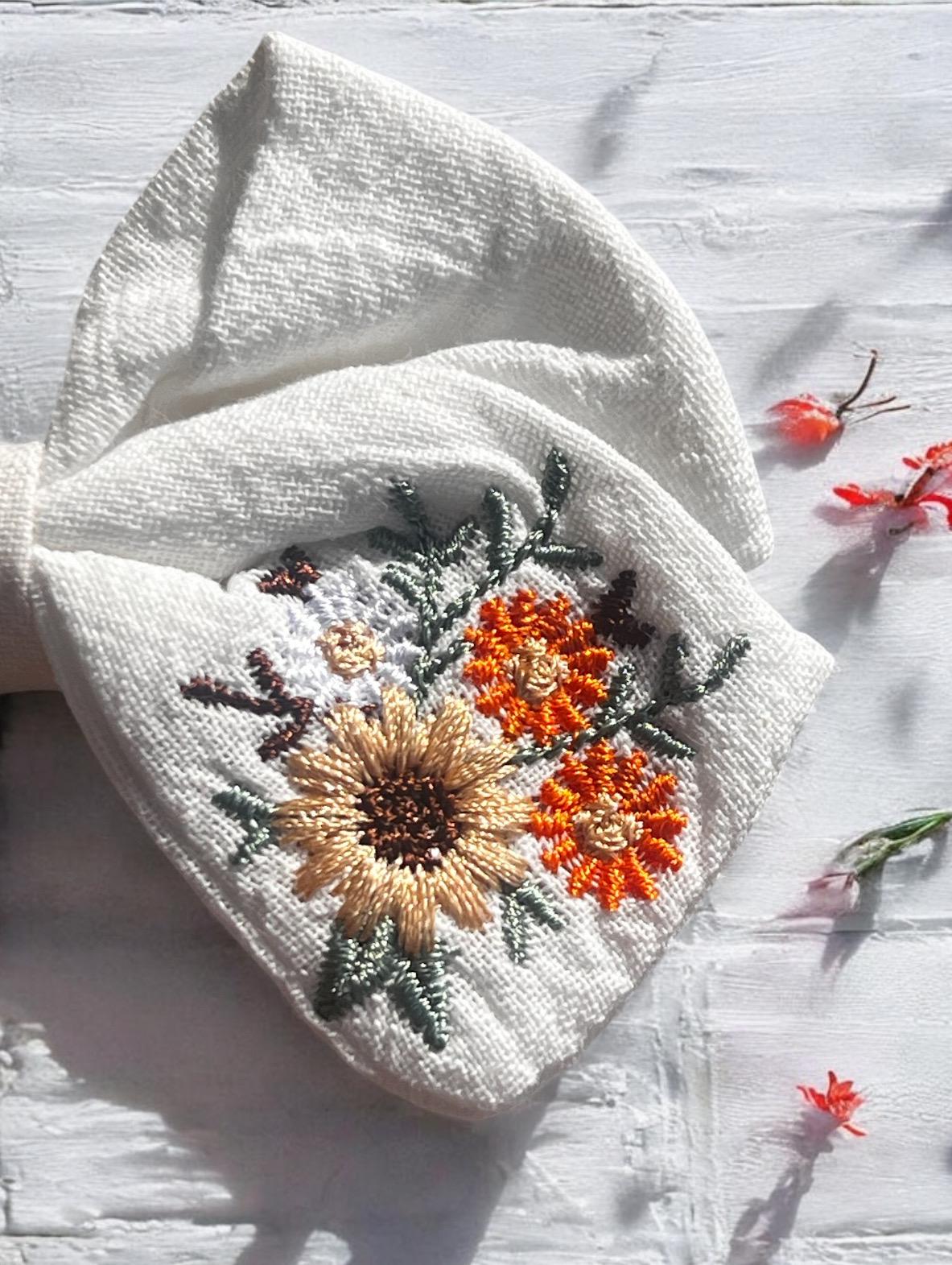 Handmade Embroidered Linen Hair Bow Sunflower Floral Hair Clip, view 4