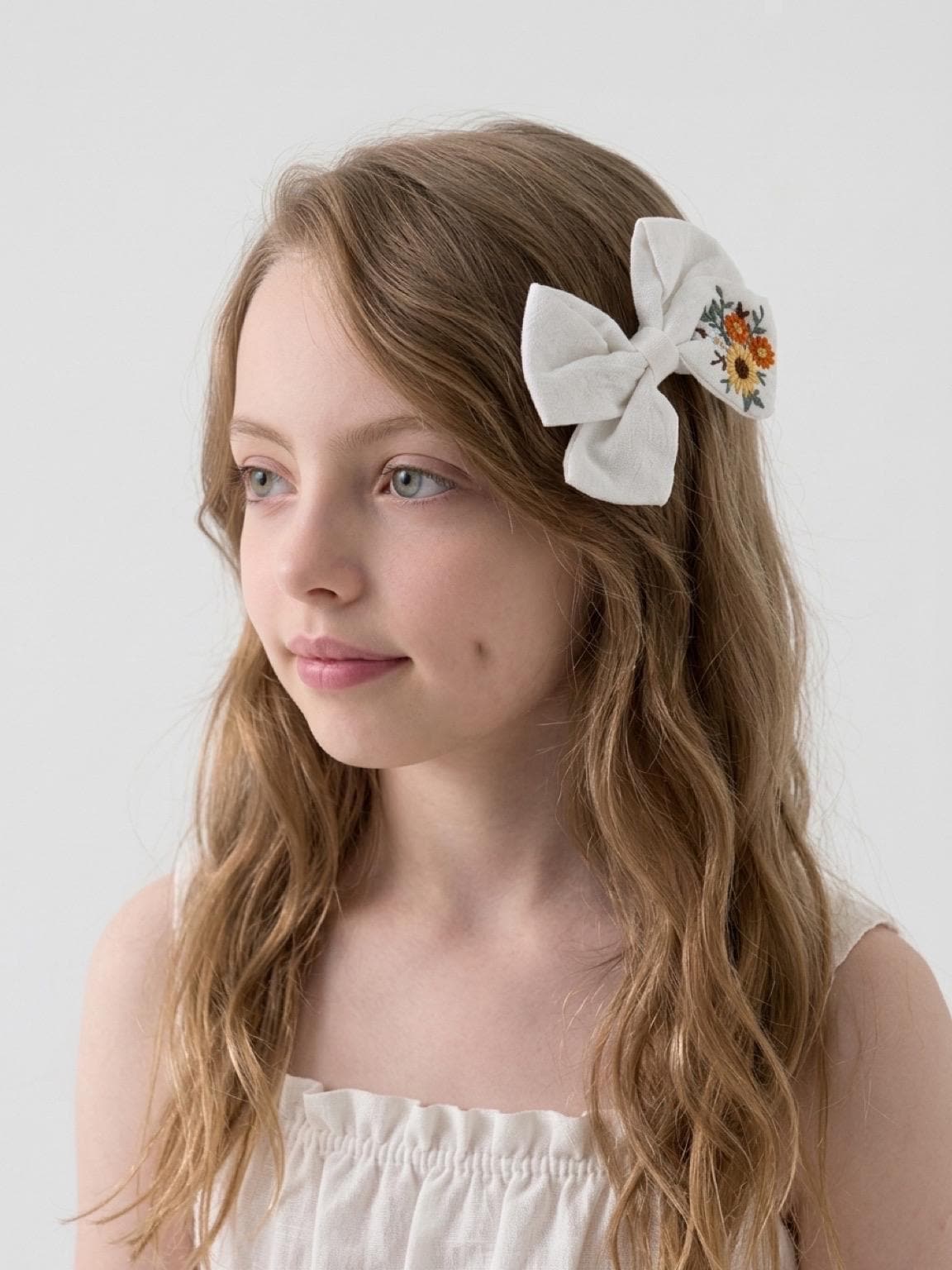 Handmade Embroidered Linen Hair Bow Sunflower Floral Hair Clip, view 5