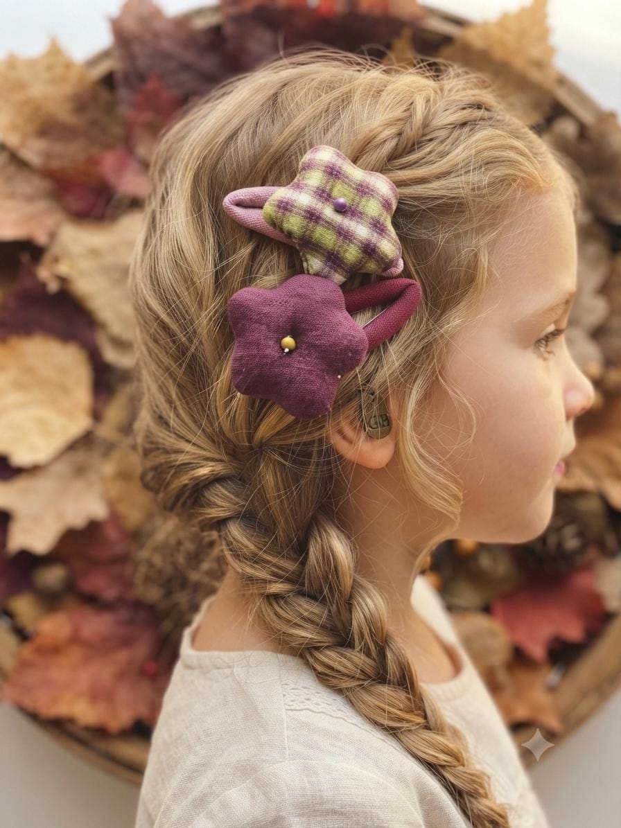 Handmade Fabric Flower Plaid & Solid Snap Clips Set For kids, view 11