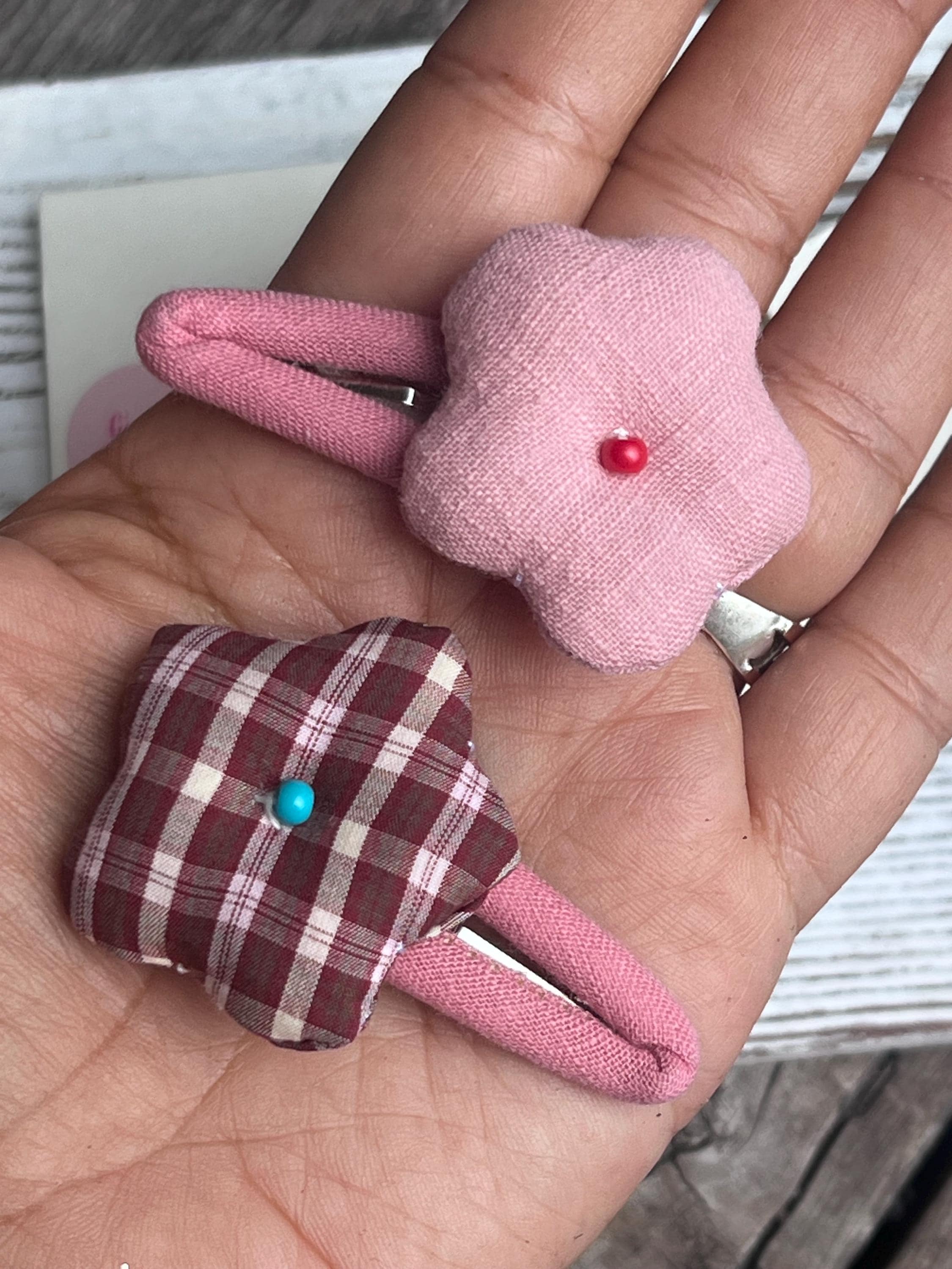 Handmade Fabric Flower Plaid & Solid Snap Clips Set For kids, view 14