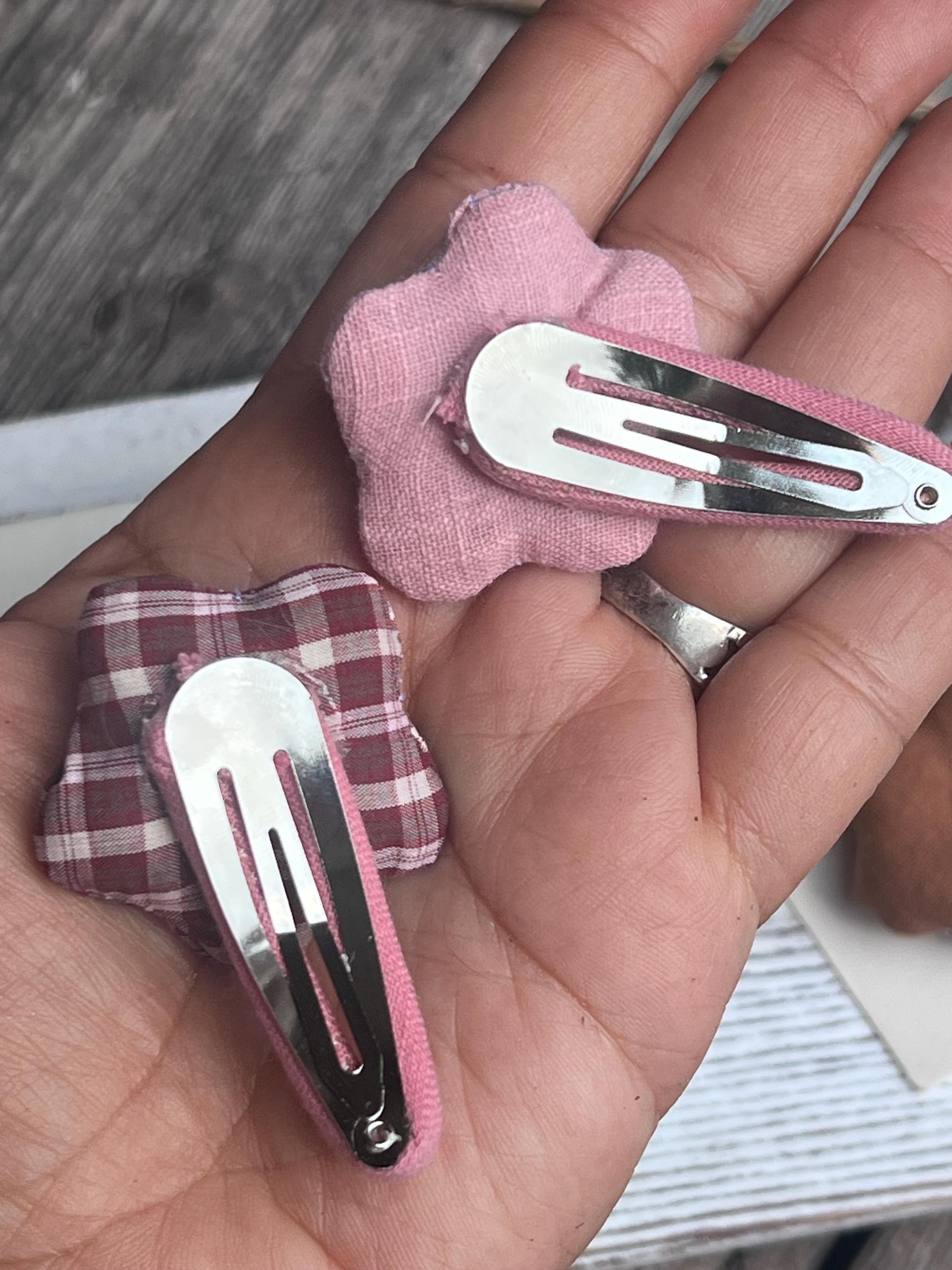 Handmade Fabric Flower Plaid & Solid Snap Clips Set For kids, view 15