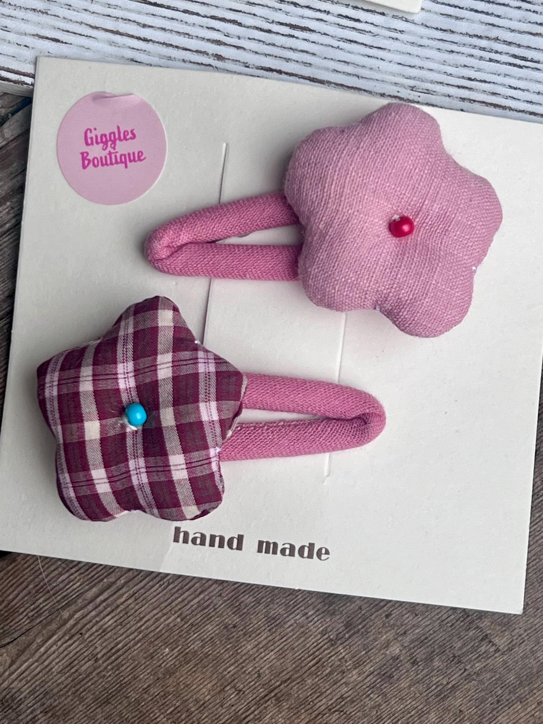 Handmade Fabric Flower Plaid & Solid Snap Clips Set For kids, view 7