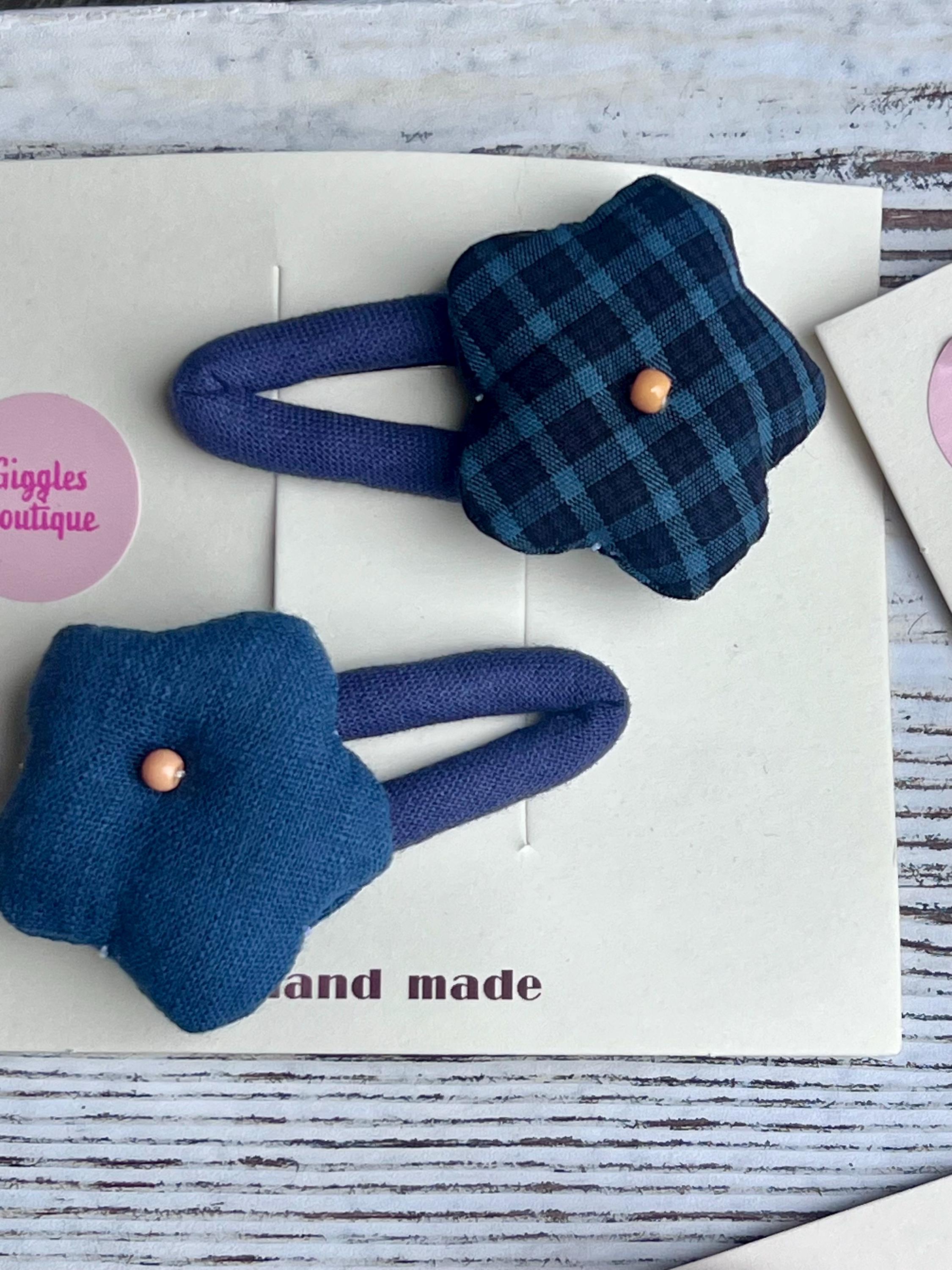 Handmade Fabric Flower Plaid & Solid Snap Clips Set For kids, view 9