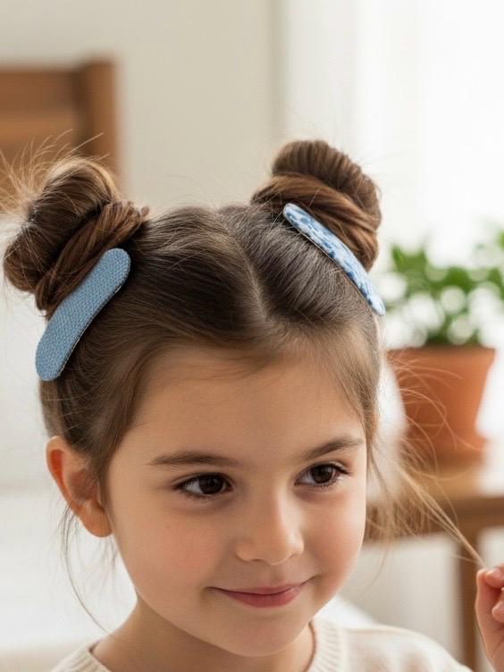 Handmade Fabric Snap Hair Clips Set • Blue Floral & Micro-Check • 2 Pc, view 5