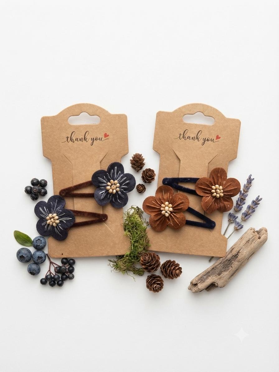 Handmade Flower Hair Clip Set – Woodland Blossom Kids Hair Accessories, view 2