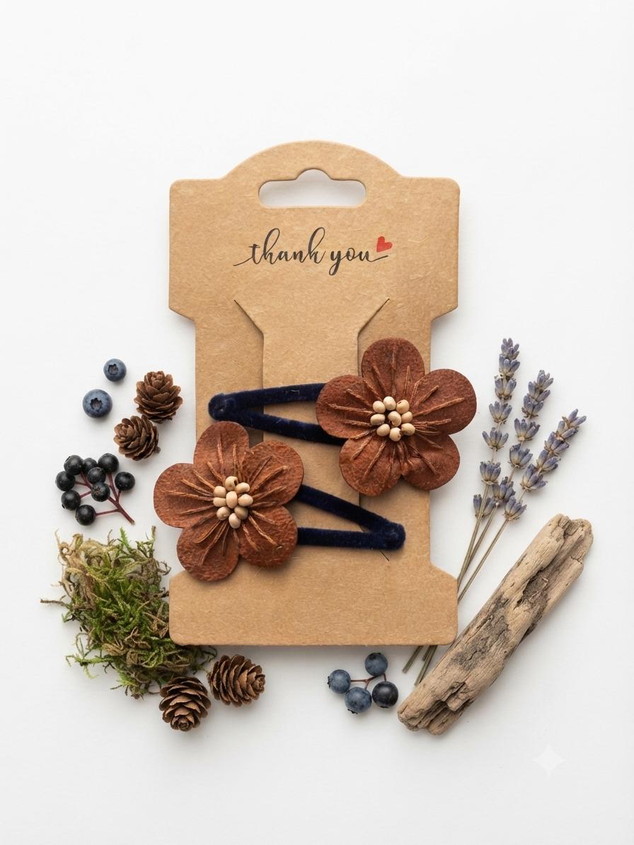 Handmade Flower Hair Clip Set – Woodland Blossom Kids Hair Accessories, view 3