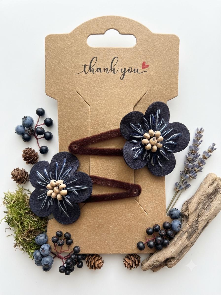Handmade Flower Hair Clip Set – Woodland Blossom Kids Hair Accessories, view 4